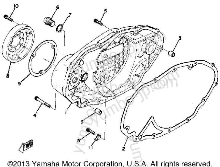 Crankcase Cover Right для мотоциклов YAMAHA TX500A 1974 г.