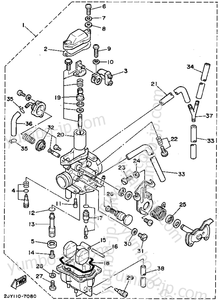 Carburetor (Non-California) для мотоциклов YAMAHA TRAILWAY (TW200G) 1995 г.
