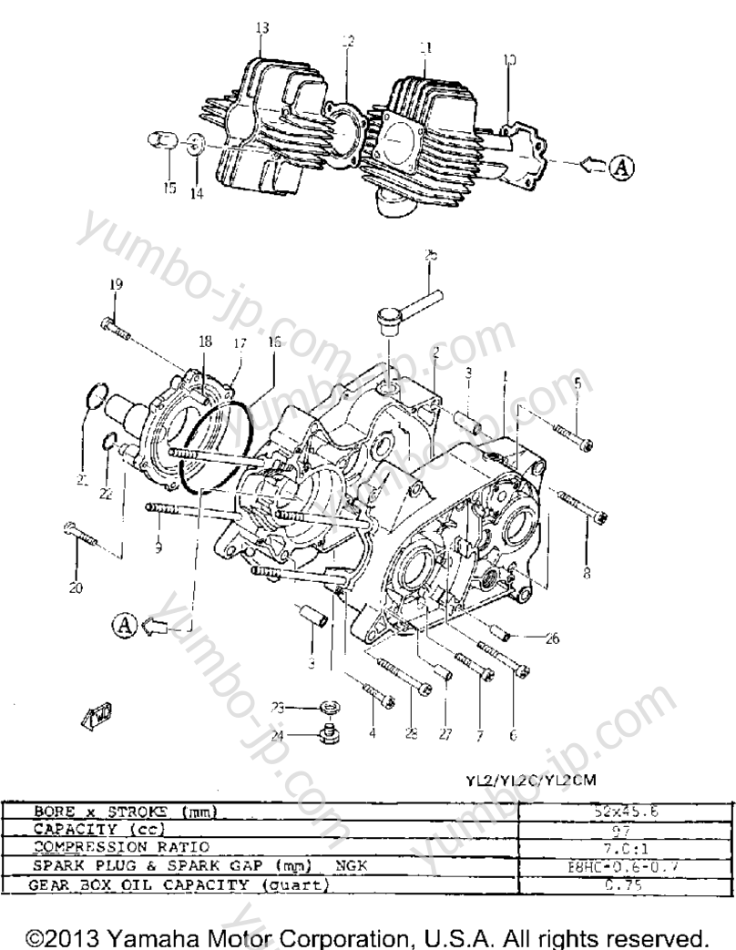 Crank Case для мотоциклов YAMAHA YL2C YL2CM (YL2C_67_TR) 1967 г.