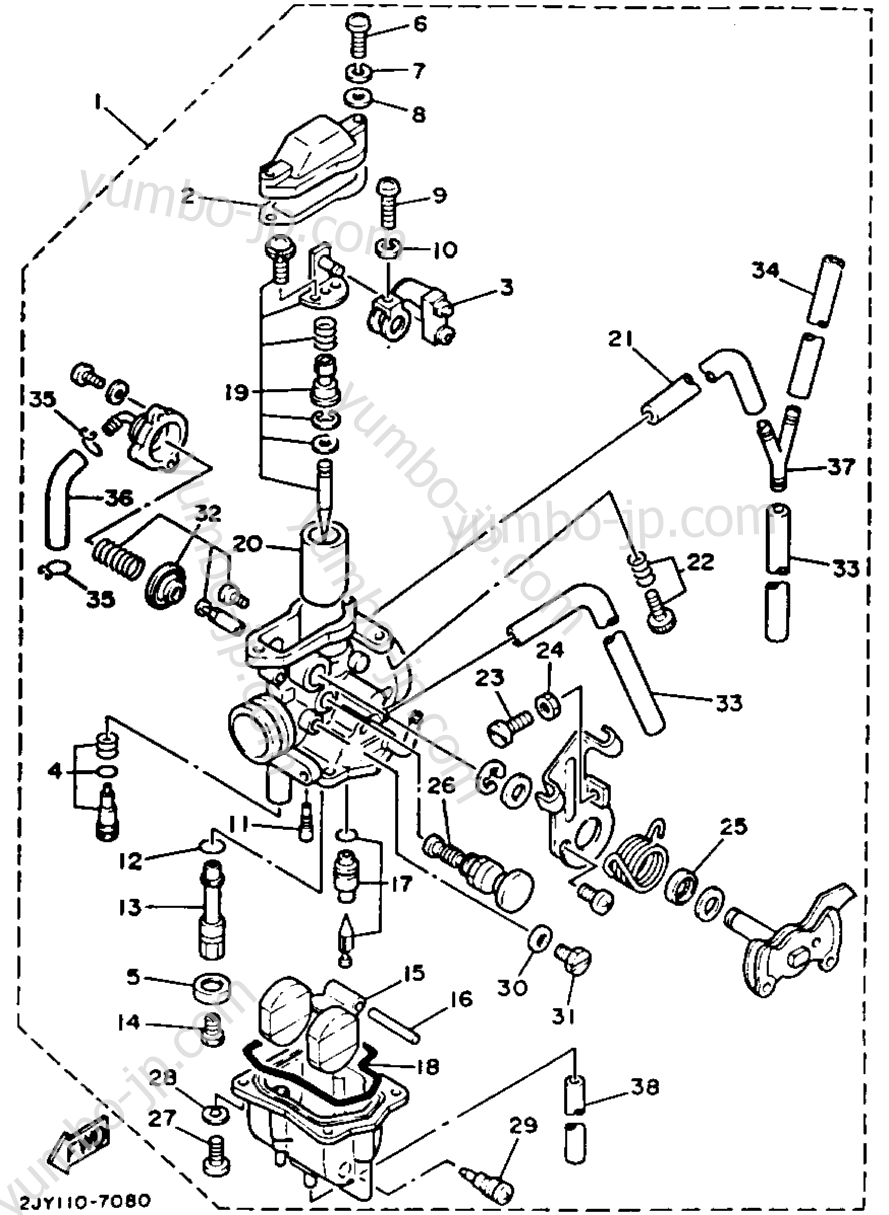 Carburetor (Non-California Model) для мотоциклов YAMAHA TRAILWAY (TW200U) 1988 г.