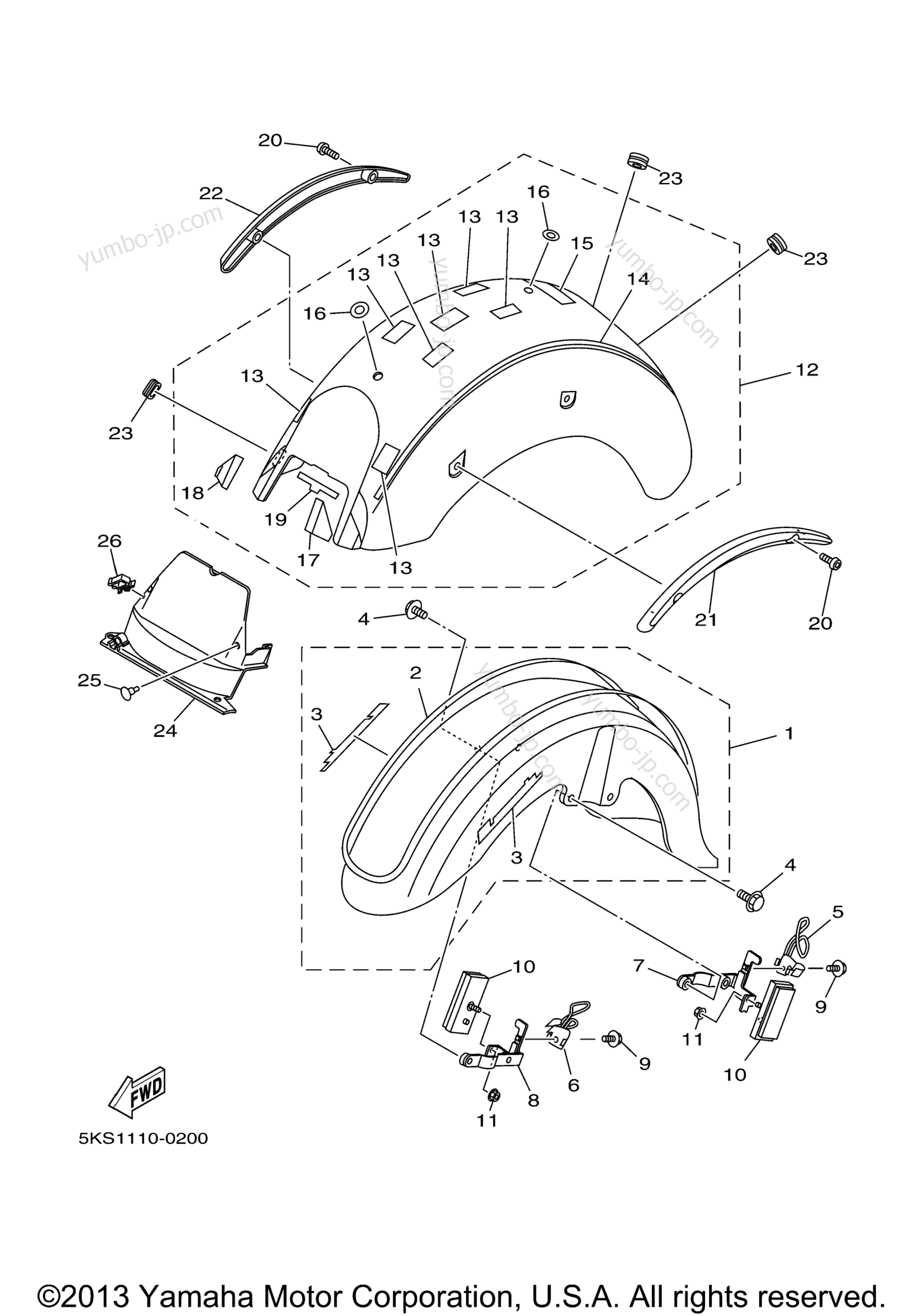 FENDER for motorcycles YAMAHA V STAR 1100 SILVERADO (XVS11ATS) 2004 year