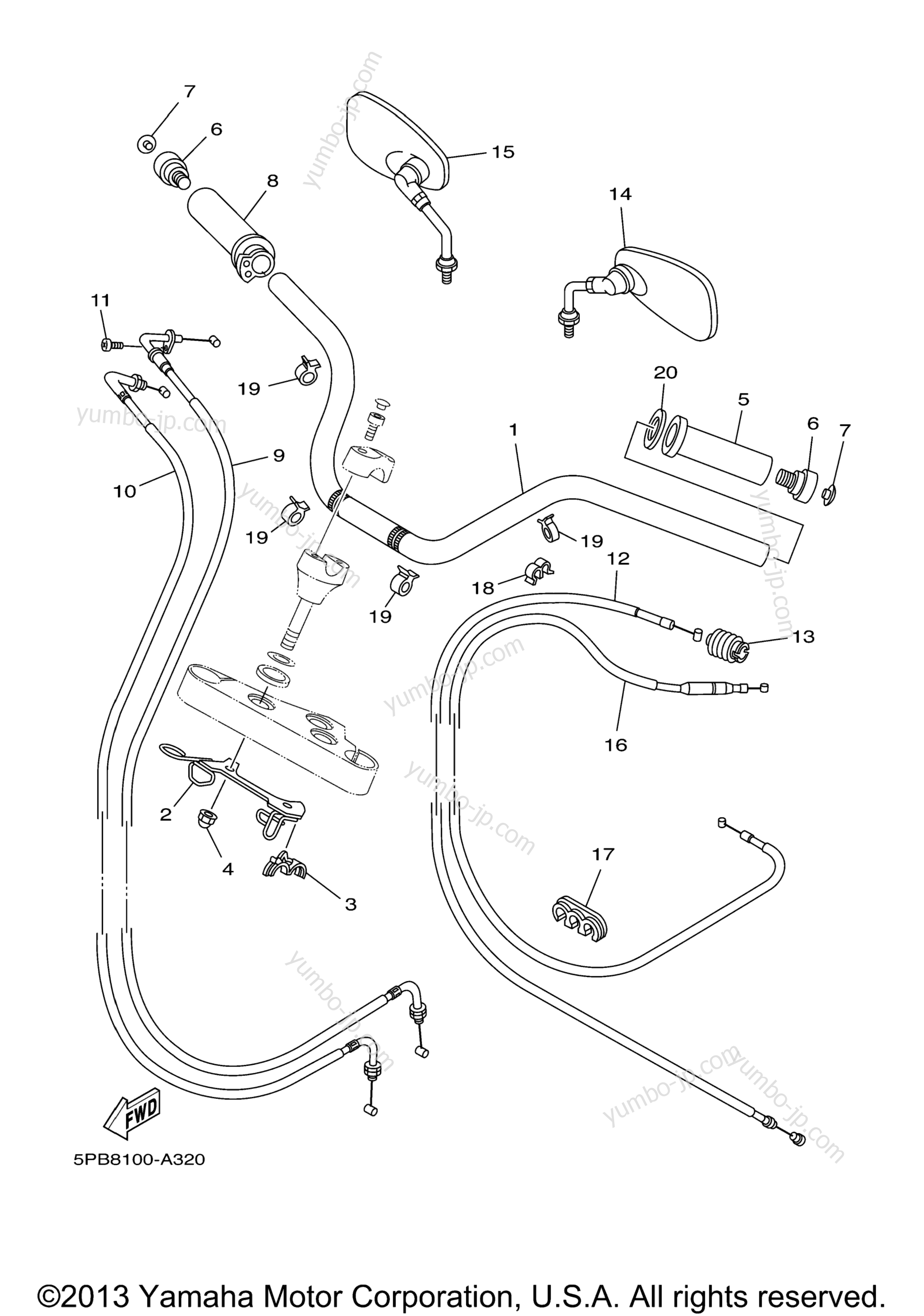 Steering Handle Cable для мотоциклов YAMAHA V STAR 1100 CUSTOM (XVS11SC) CA 2004 г.