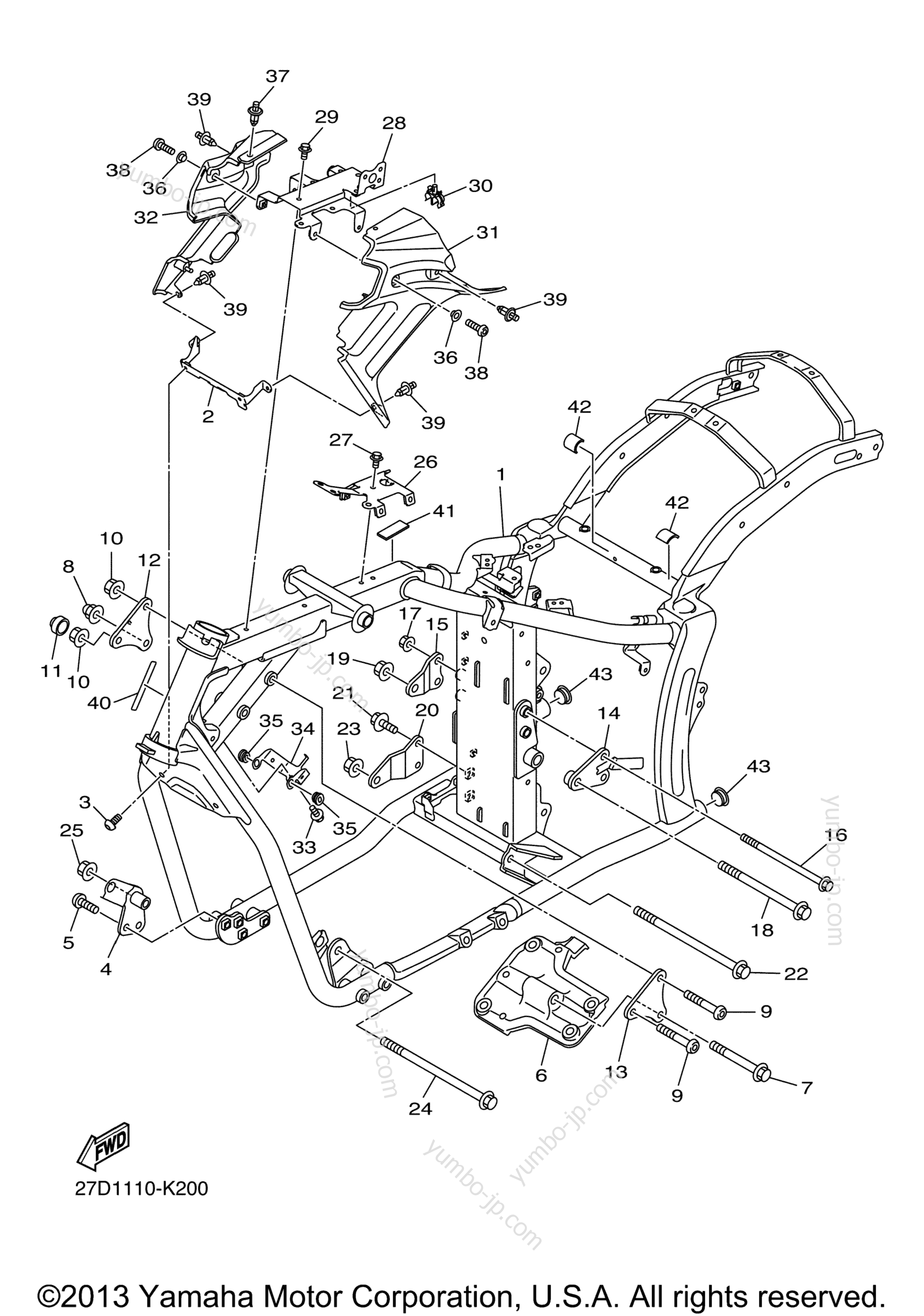 FRAME для мотоциклов YAMAHA STRYKER (XVS13CACL) CA 2011 г.