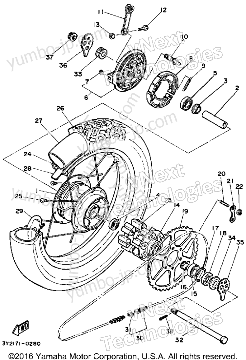 REAR WHEEL for motorcycles YAMAHA XT250 (XT250G_198) 1980 year