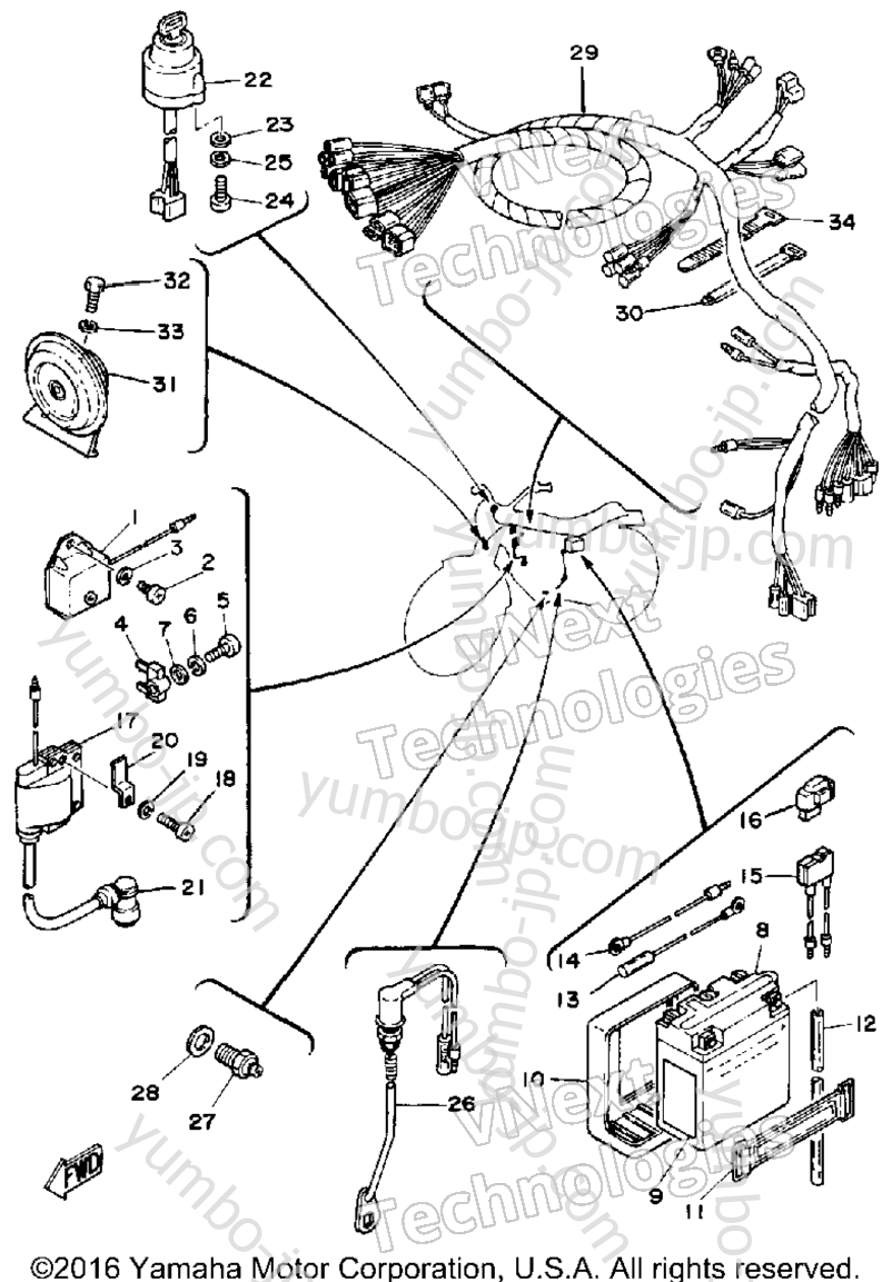 Electrical 1 for motorcycles YAMAHA XT250 (XT250G_198) 1980 year