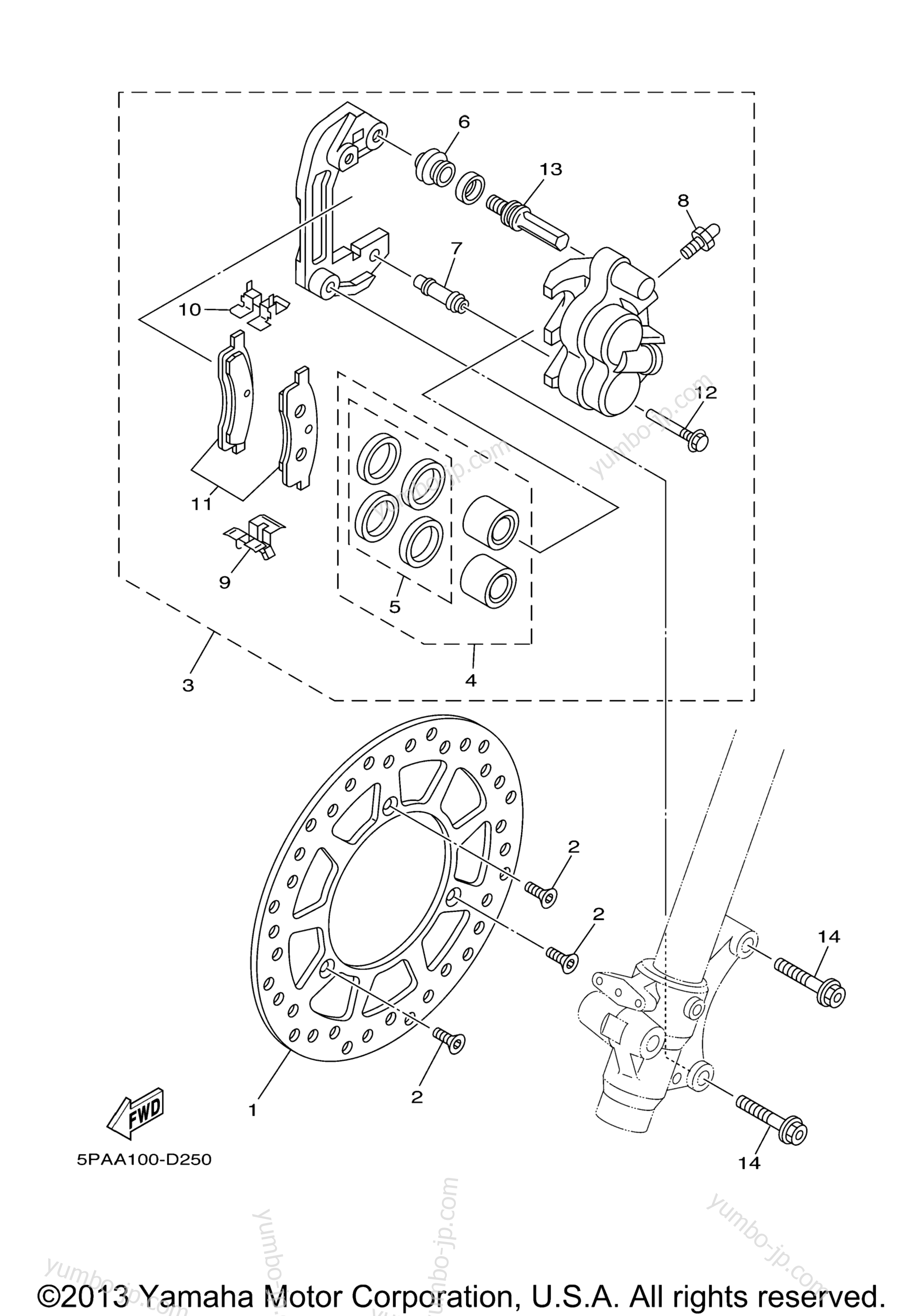 FRONT BRAKE CALIPER for motorcycles YAMAHA YZ85 (YZ85V) 2006 year