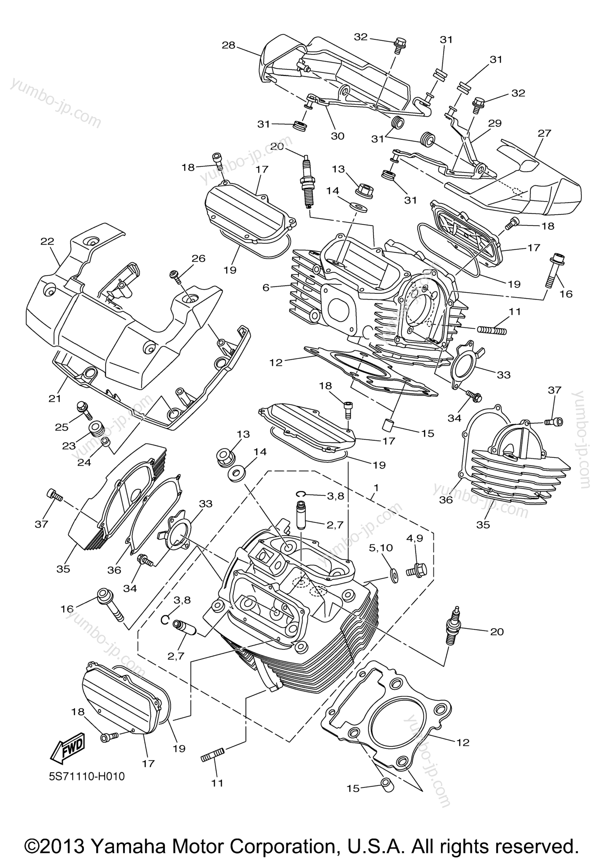 CYLINDER HEAD for motorcycles YAMAHA V STAR 950 TOURER (XVS95CTDCR) CA 2013 year