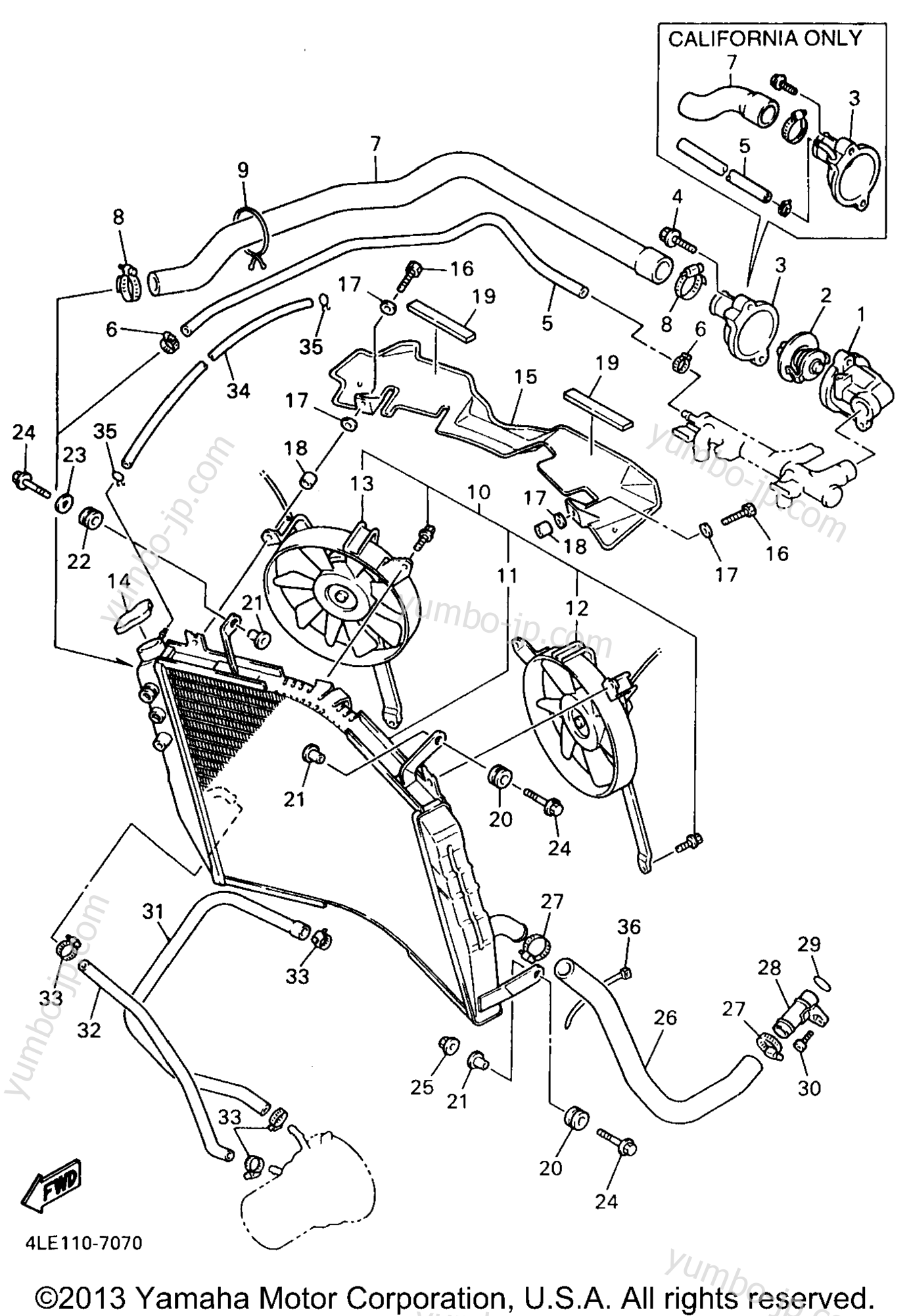 RADIATOR HOSE для мотоциклов YAMAHA YZF750 (YZF750RJC) CA 1997 г.