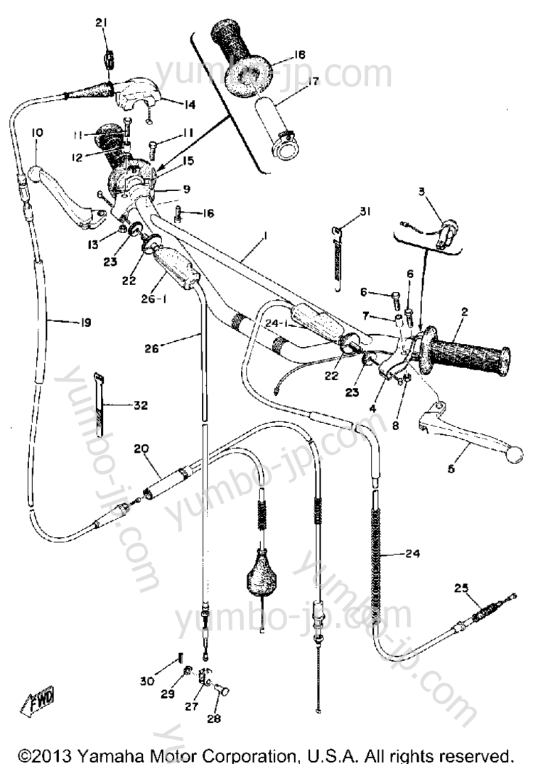Handle - Wire для мотоциклов YAMAHA MX125A 1974 г.