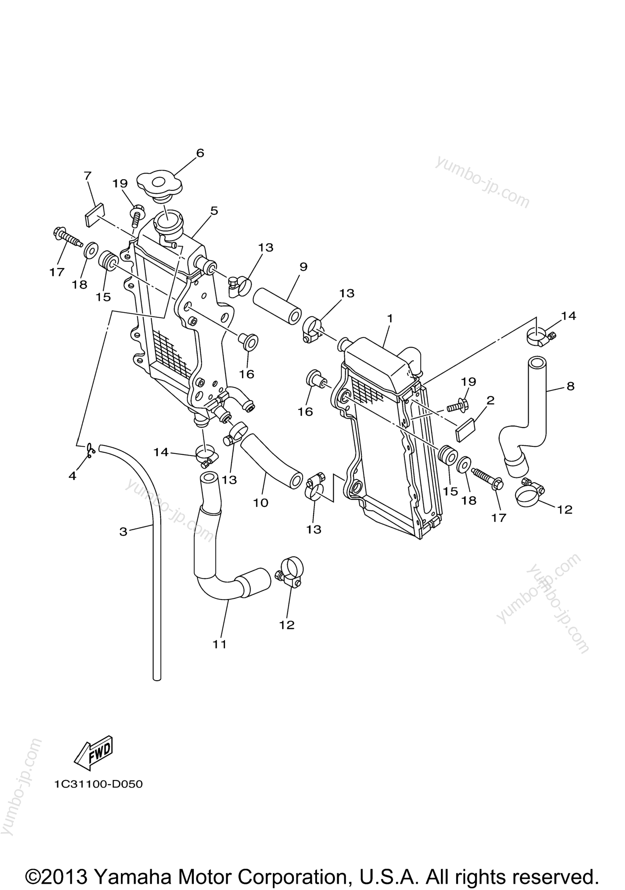 RADIATOR HOSE для мотоциклов YAMAHA YZ125 (YZ125A1) 2011 г.