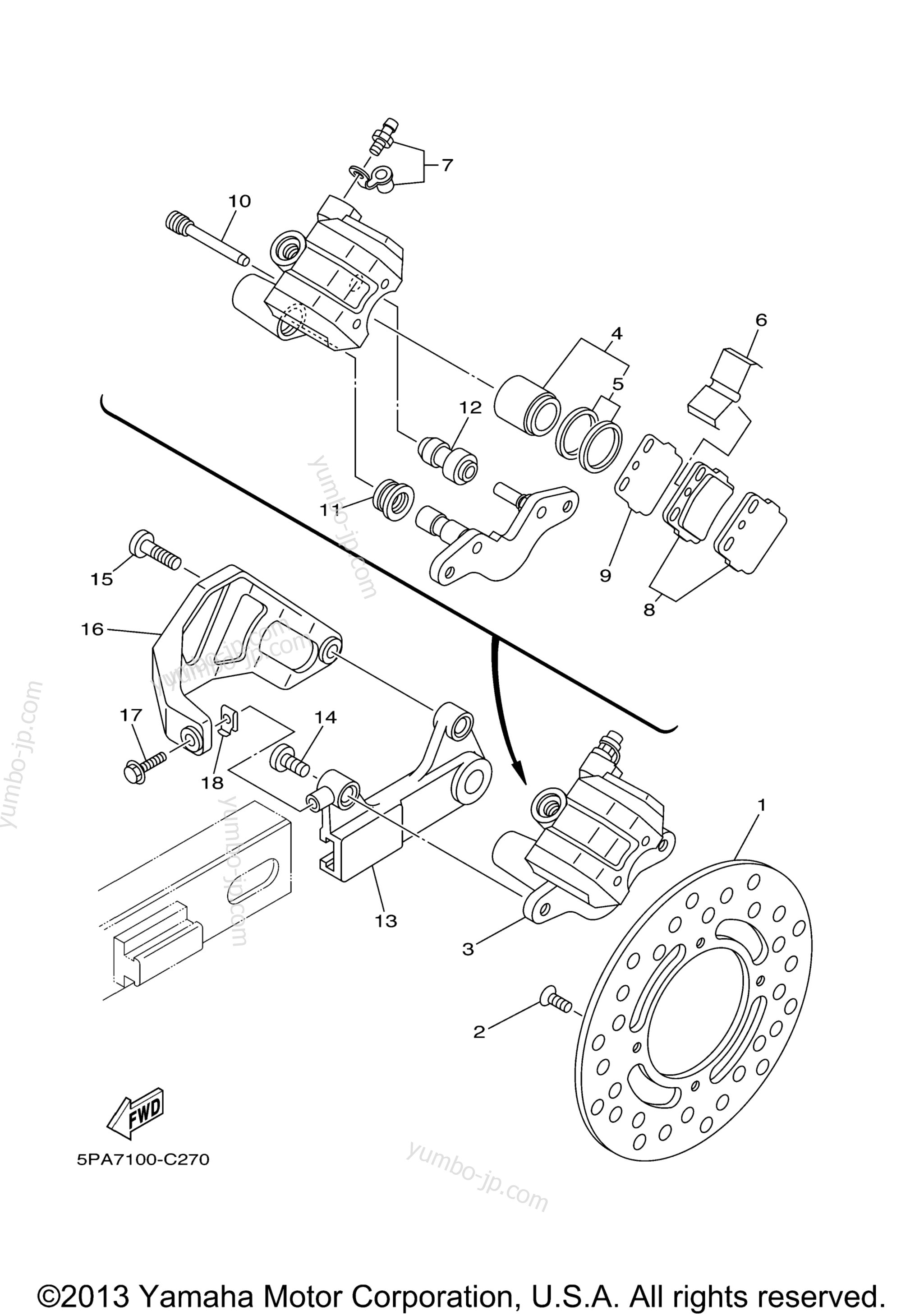 REAR BRAKE CALIPER for motorcycles YAMAHA YZ85 (YZ85V) 2006 year