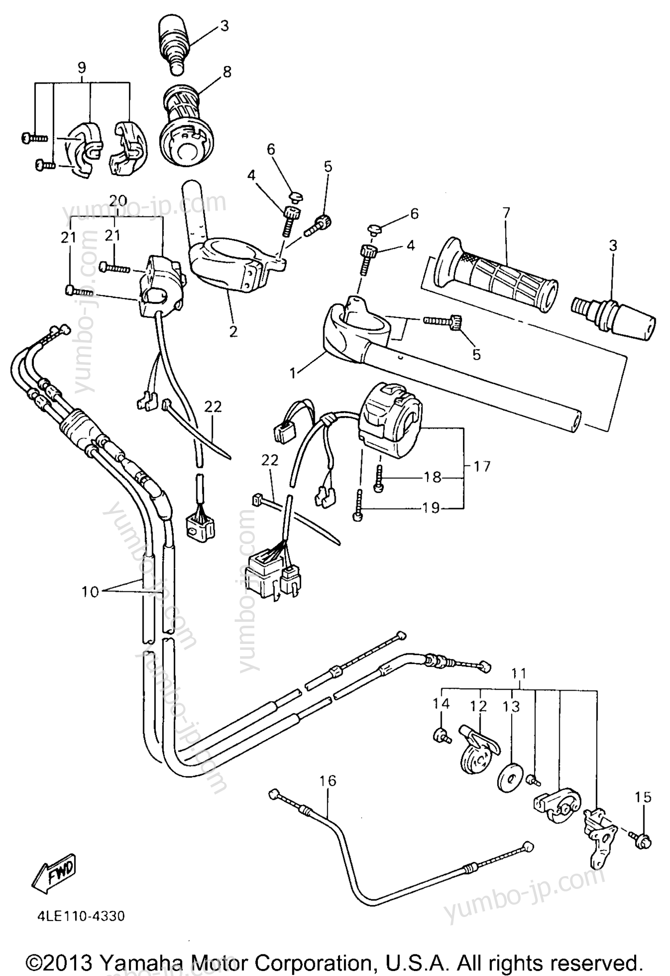 Steering Handle Cable для мотоциклов YAMAHA YZF750 (YZF750RJC) CA 1997 г.