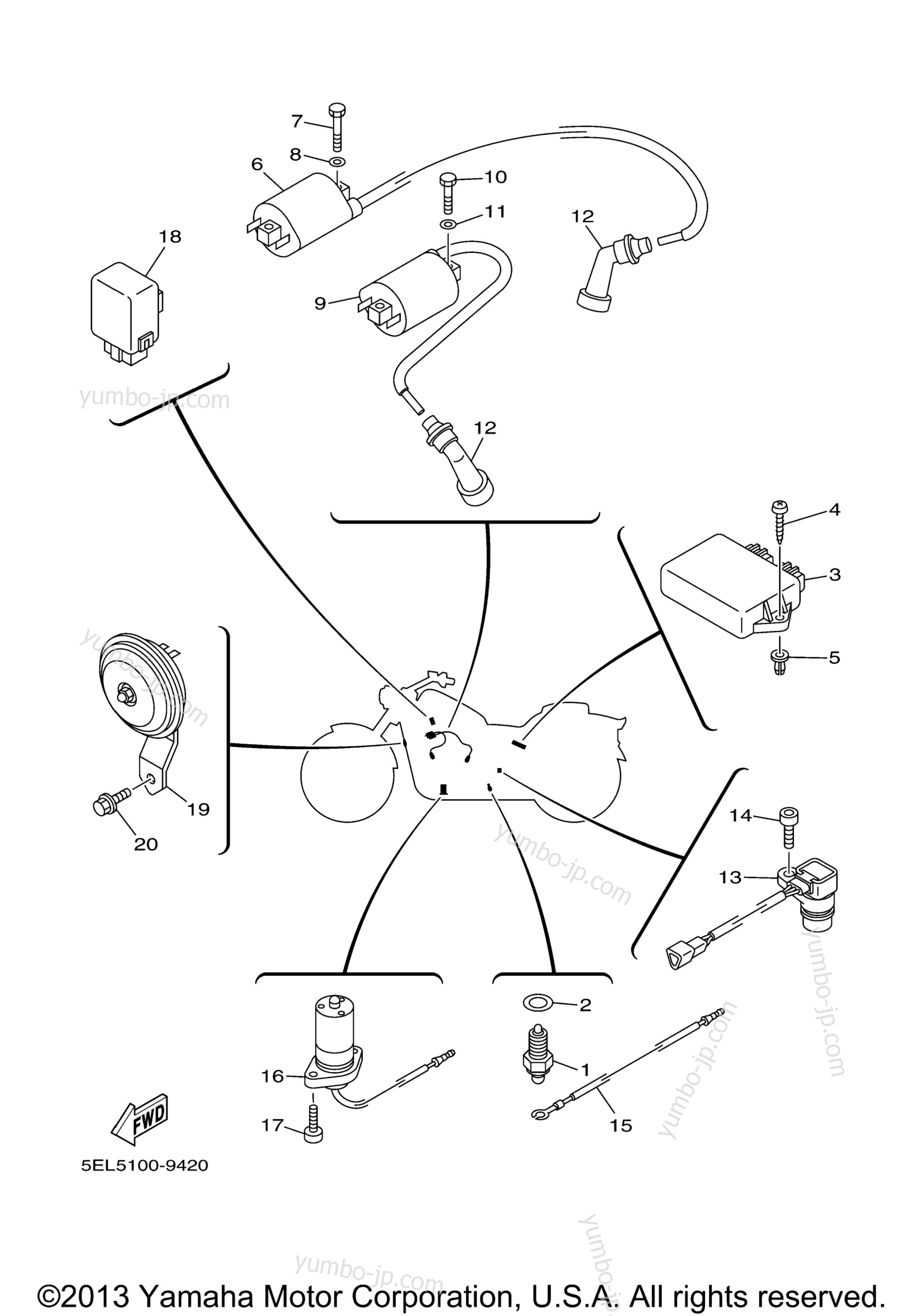 Electrical 1 for motorcycles YAMAHA V STAR 1100 SILVERADO (CAST WHEEL) (XVS1100ATR) 2003 year