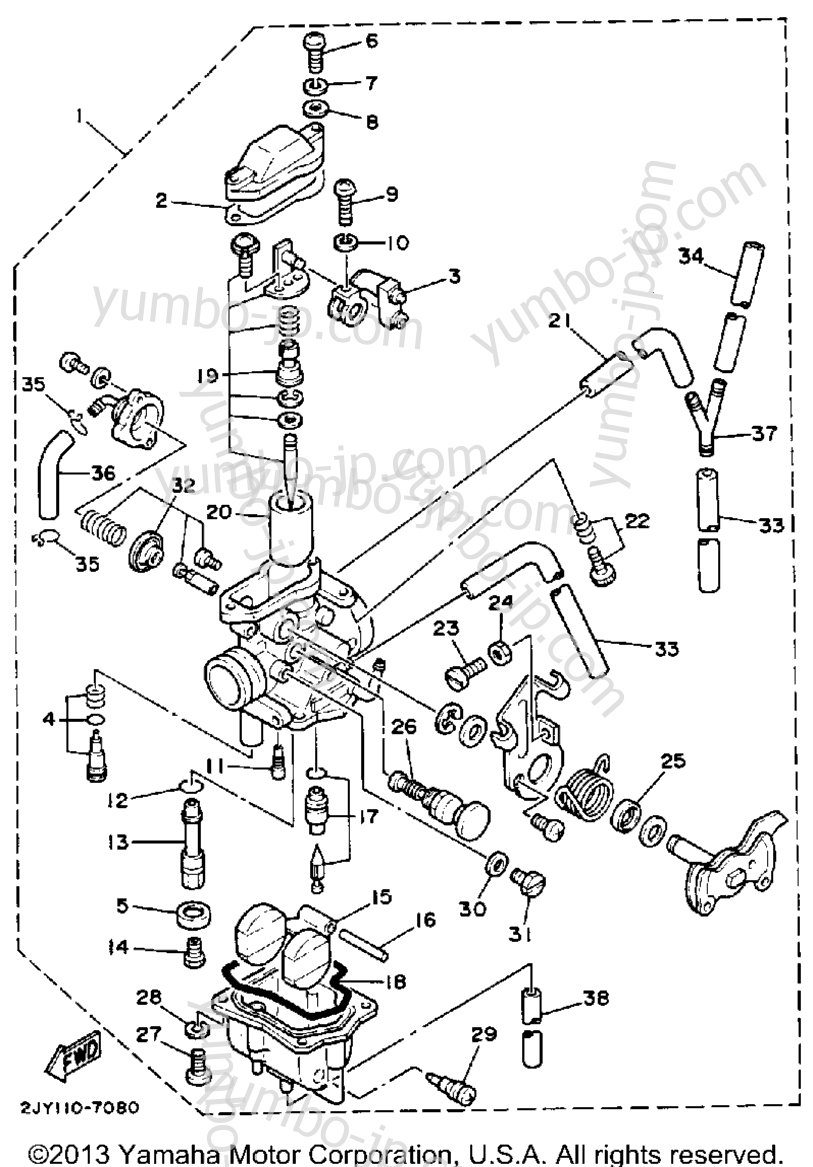 Carburetor Non California Model для мотоциклов YAMAHA TRAILWAY (TW200W) 1989 г.