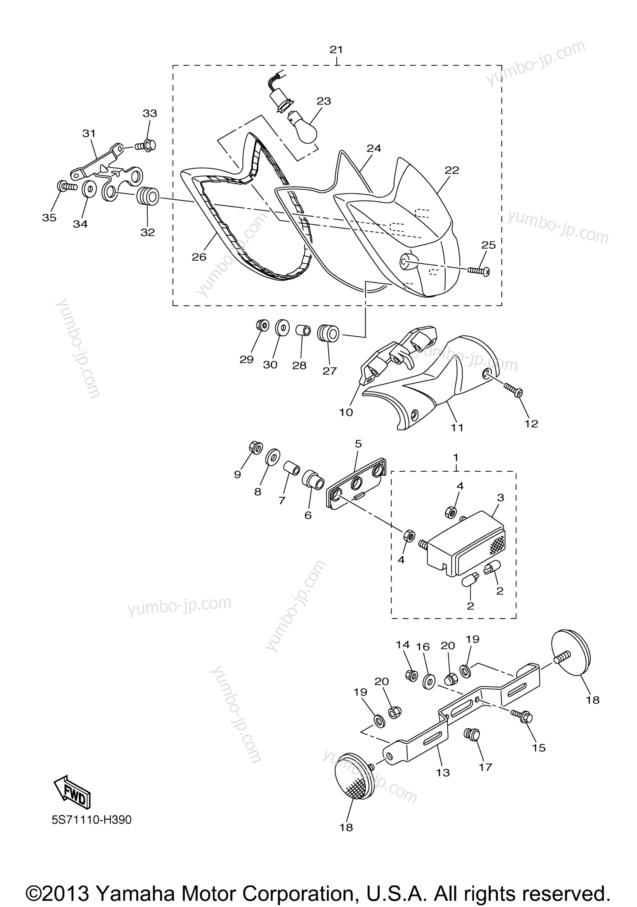 TAILLIGHT для мотоциклов YAMAHA V STAR 950 (XVS95YCB) CA 2009 г.