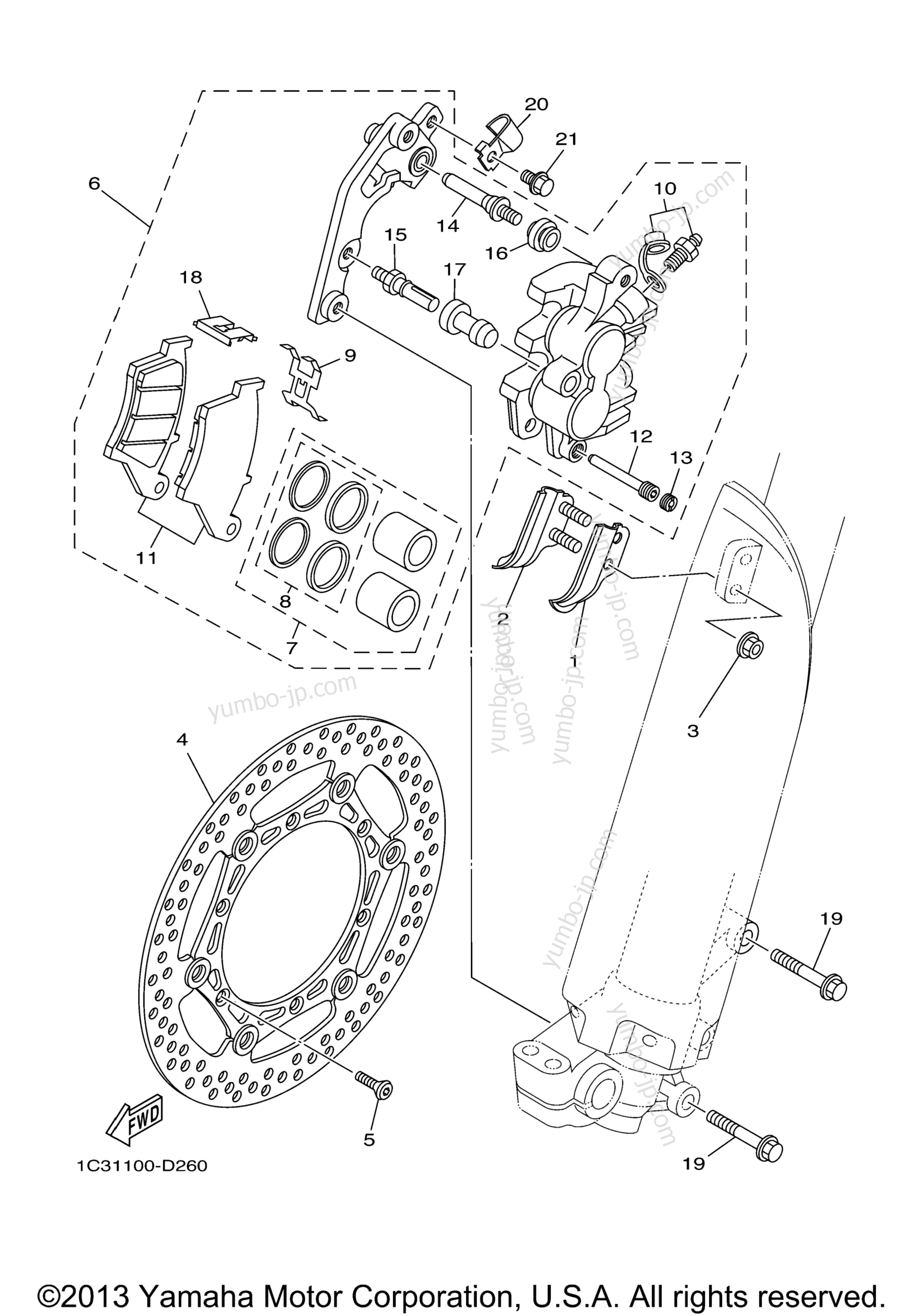 FRONT BRAKE CALIPER для мотоциклов YAMAHA YZ250 (YZ250W1) 2007 г.