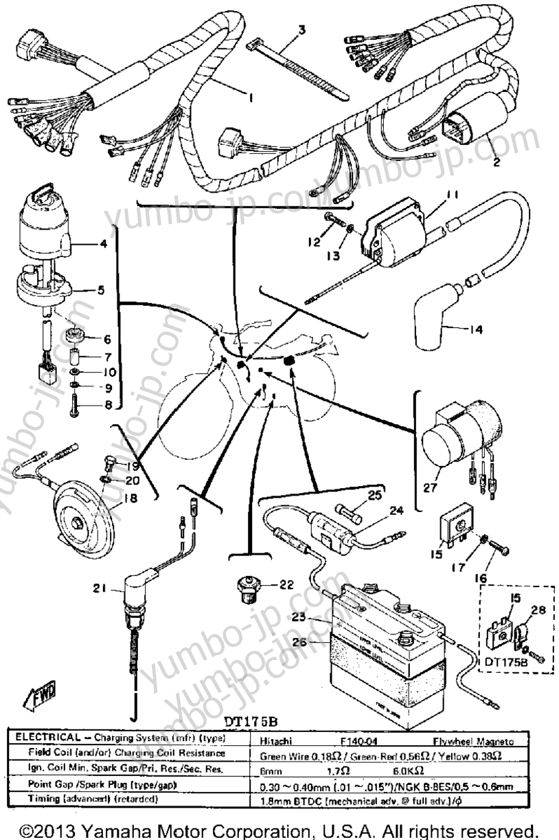 Electrical для мотоциклов YAMAHA DT175A 1974 г.