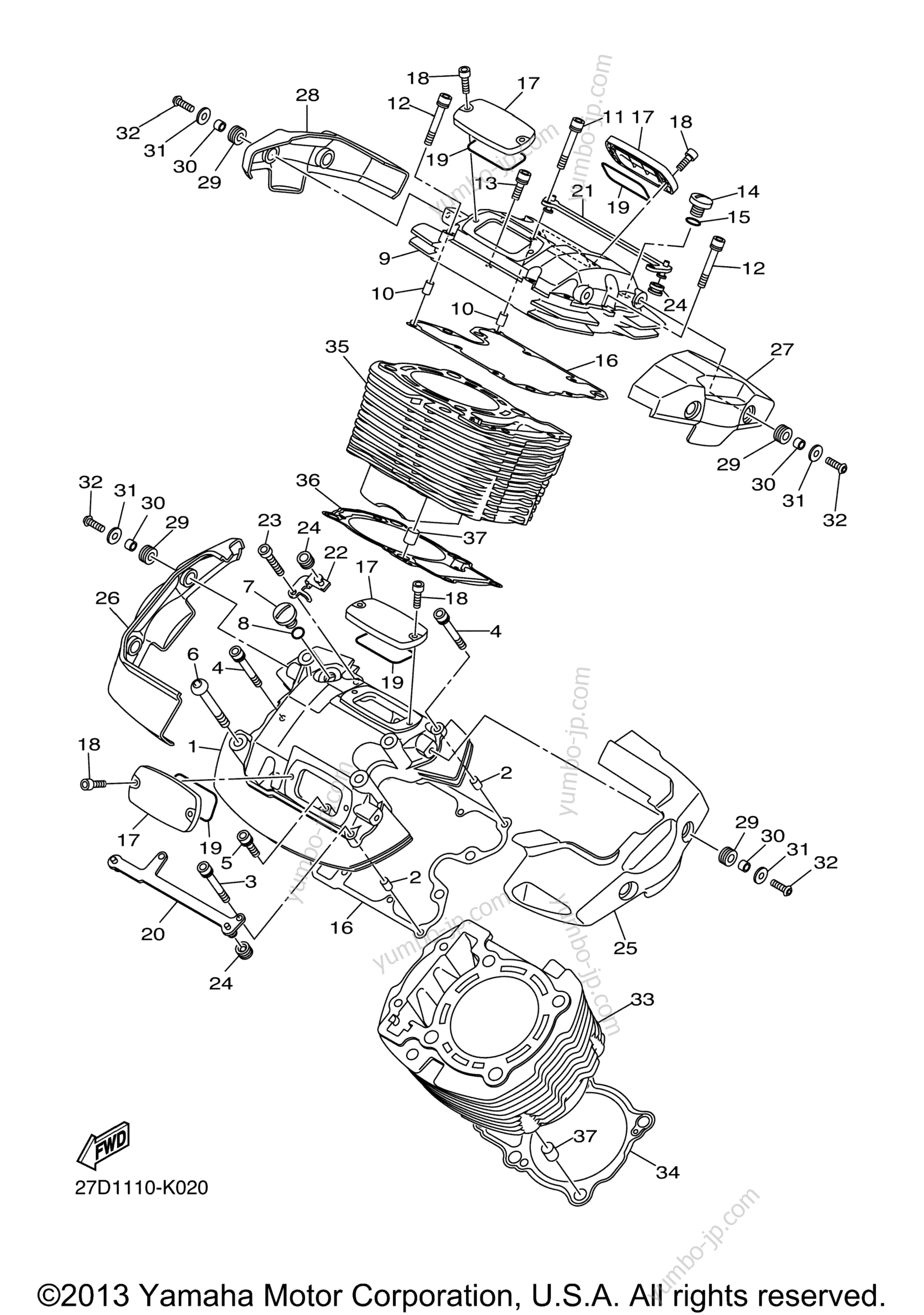 CYLINDER for motorcycles YAMAHA STRYKER (XVS13CACL) CA 2011 year