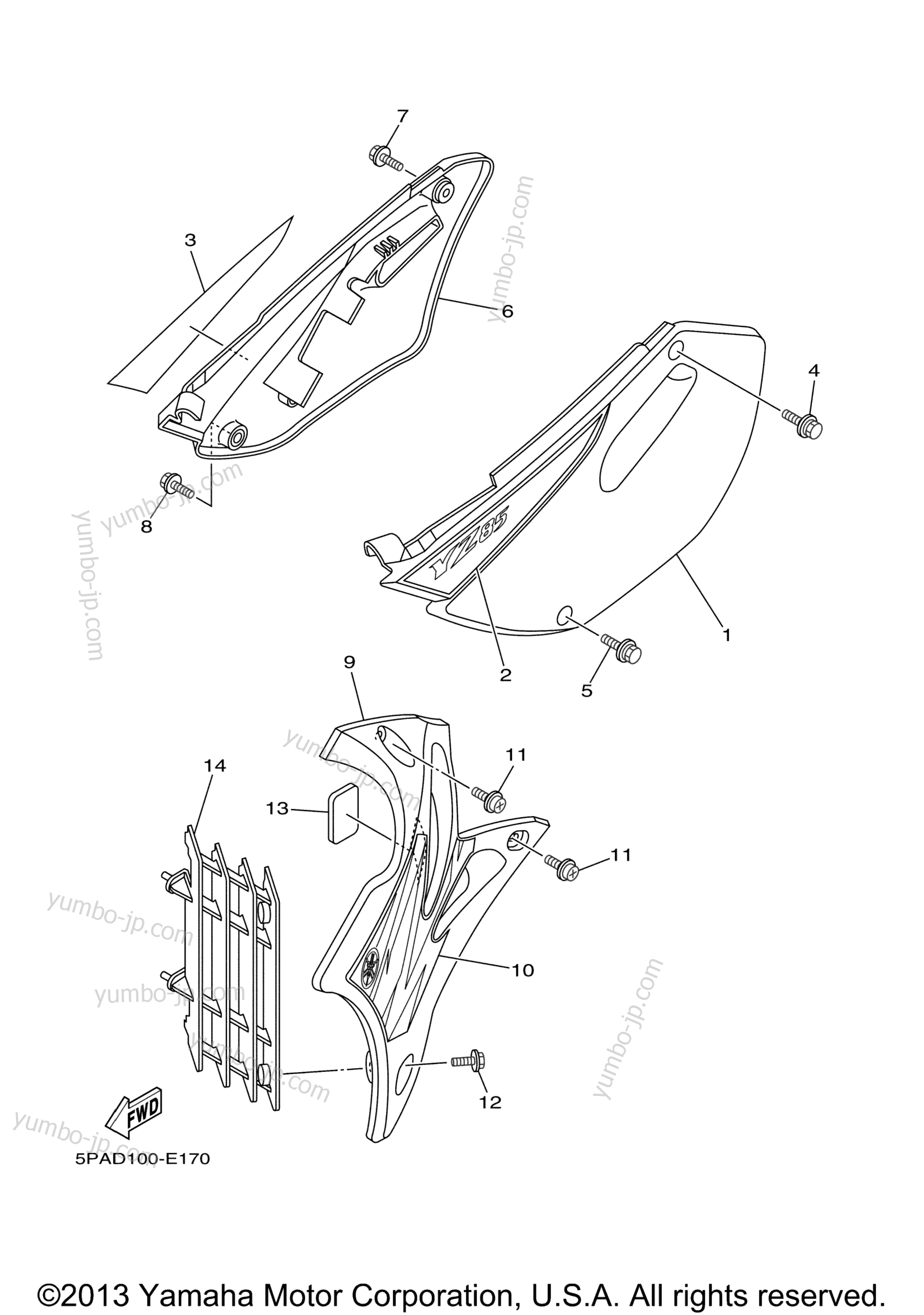 SIDE COVER for motorcycles YAMAHA YZ85 (YZ85V) 2006 year