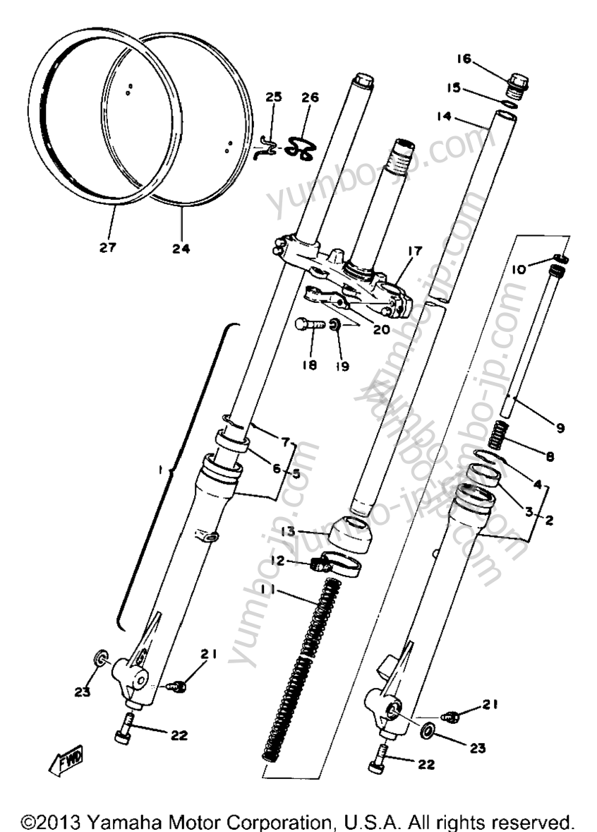 Front Fork Yz80e for motorcycles YAMAHA YZ80D 1977 year