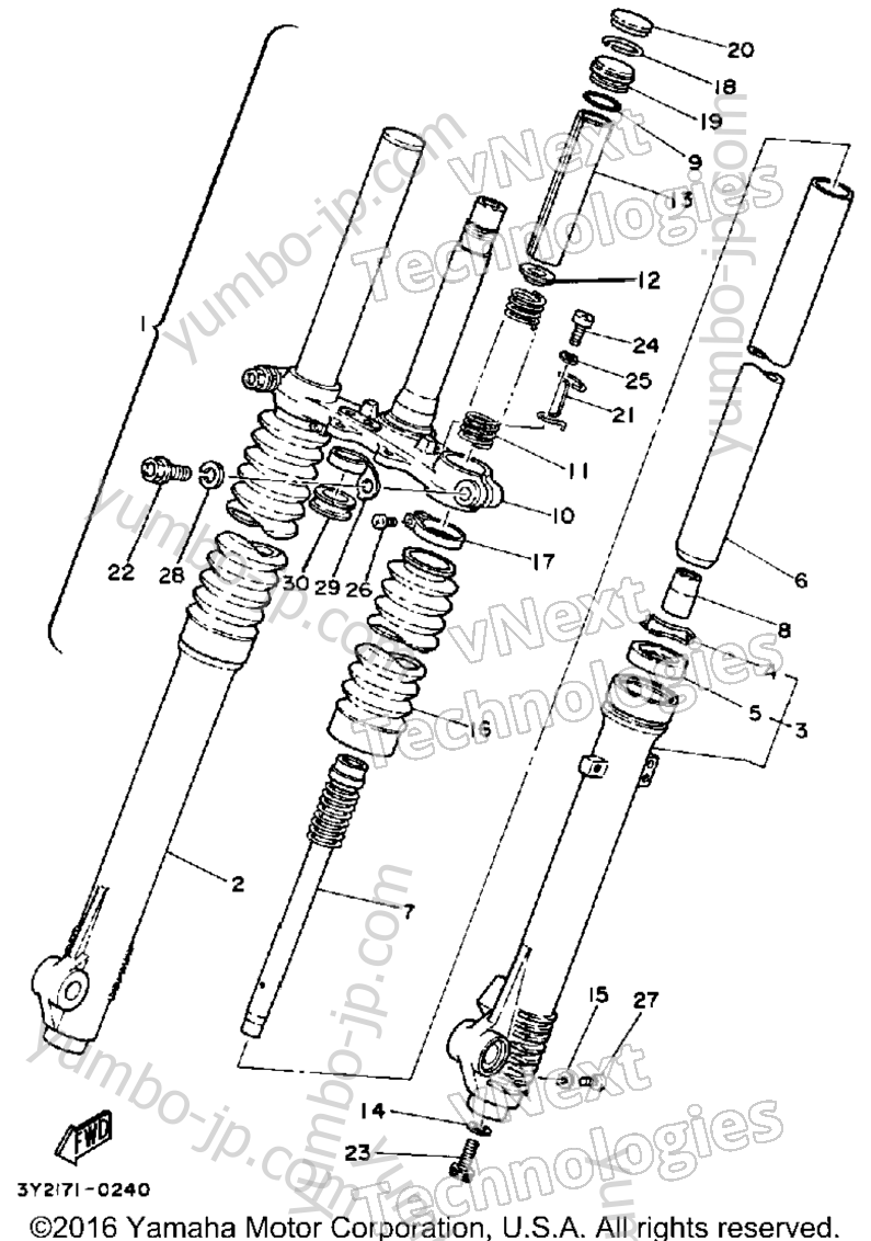 FRONT FORK for motorcycles YAMAHA XT250 (XT250G_198) 1980 year