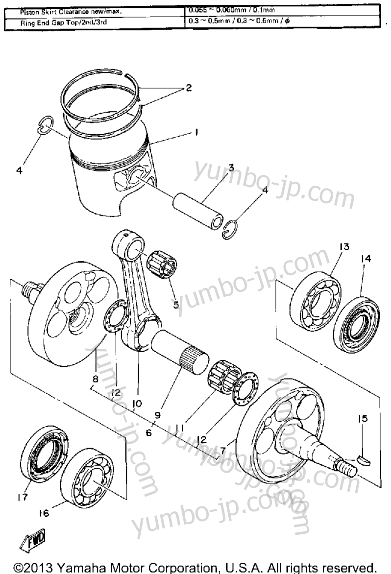 Crankshaft - Piston for motorcycles YAMAHA IT425G 1980 year