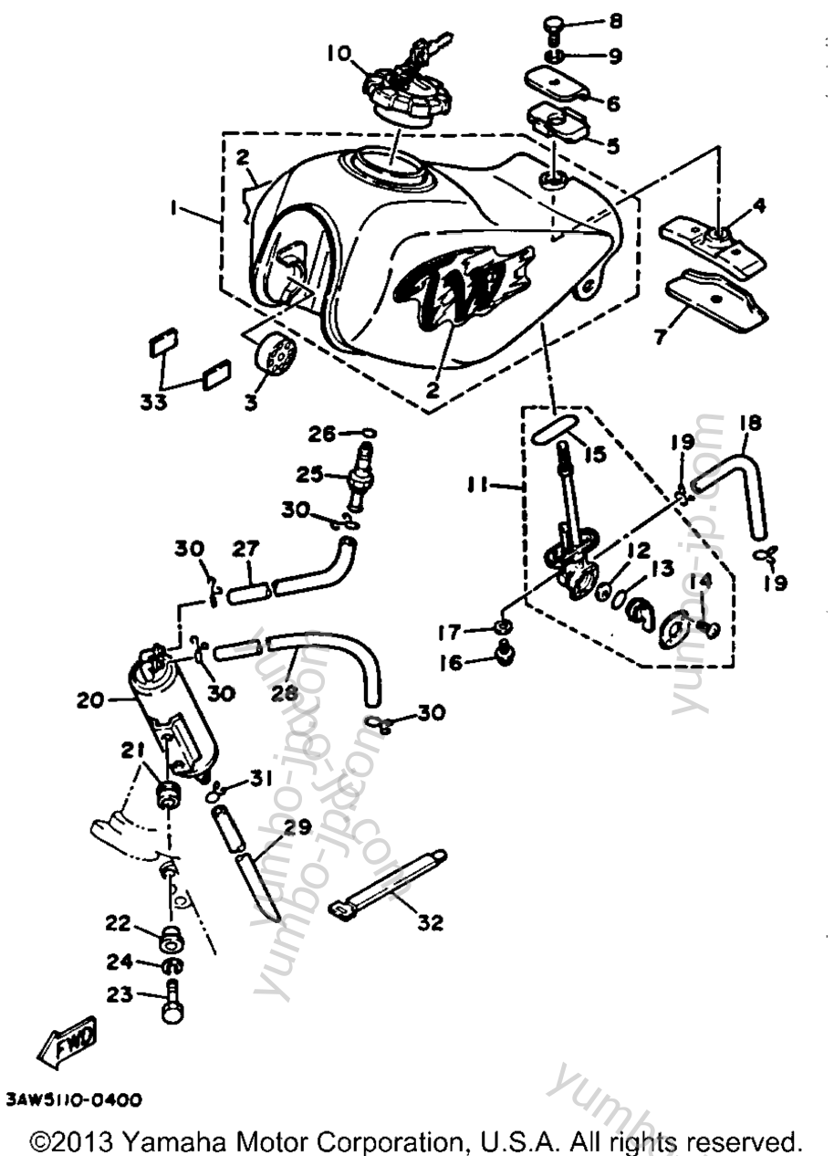 Fuel Tank (California Model Only) для мотоциклов YAMAHA TRAILWAY (TW200AC) CA 1990 г.