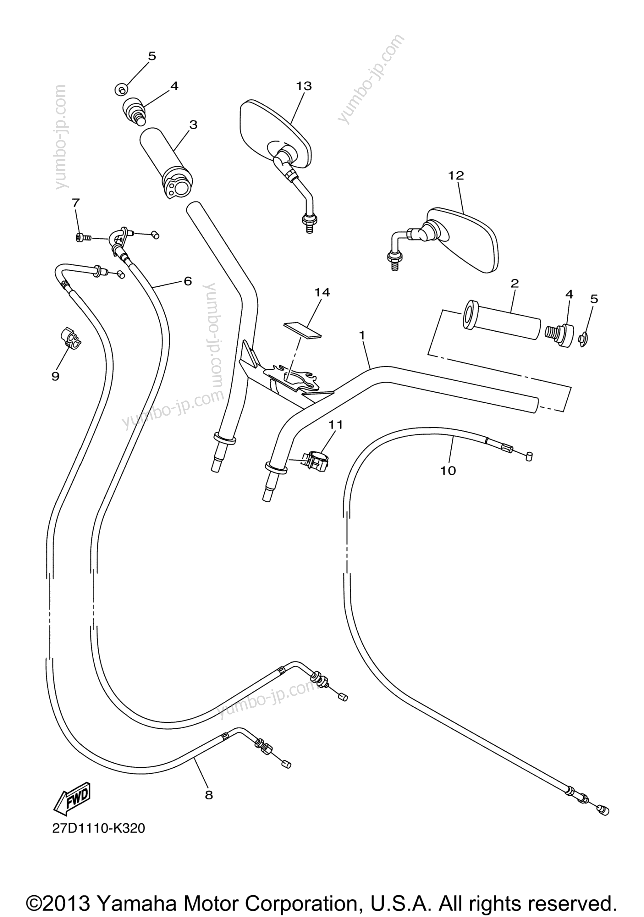 Steering Handle Cable для мотоциклов YAMAHA STRYKER (XVS13CACL) CA 2011 г.