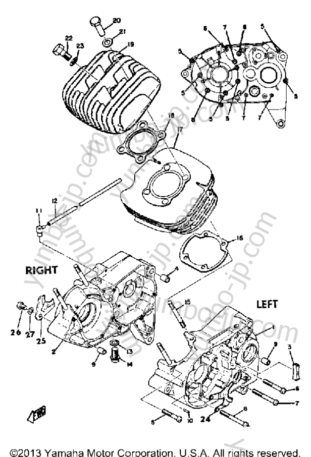 Crankcase Cylinder для мотоциклов YAMAHA AT3_CT3 (CT2) 1972 г.