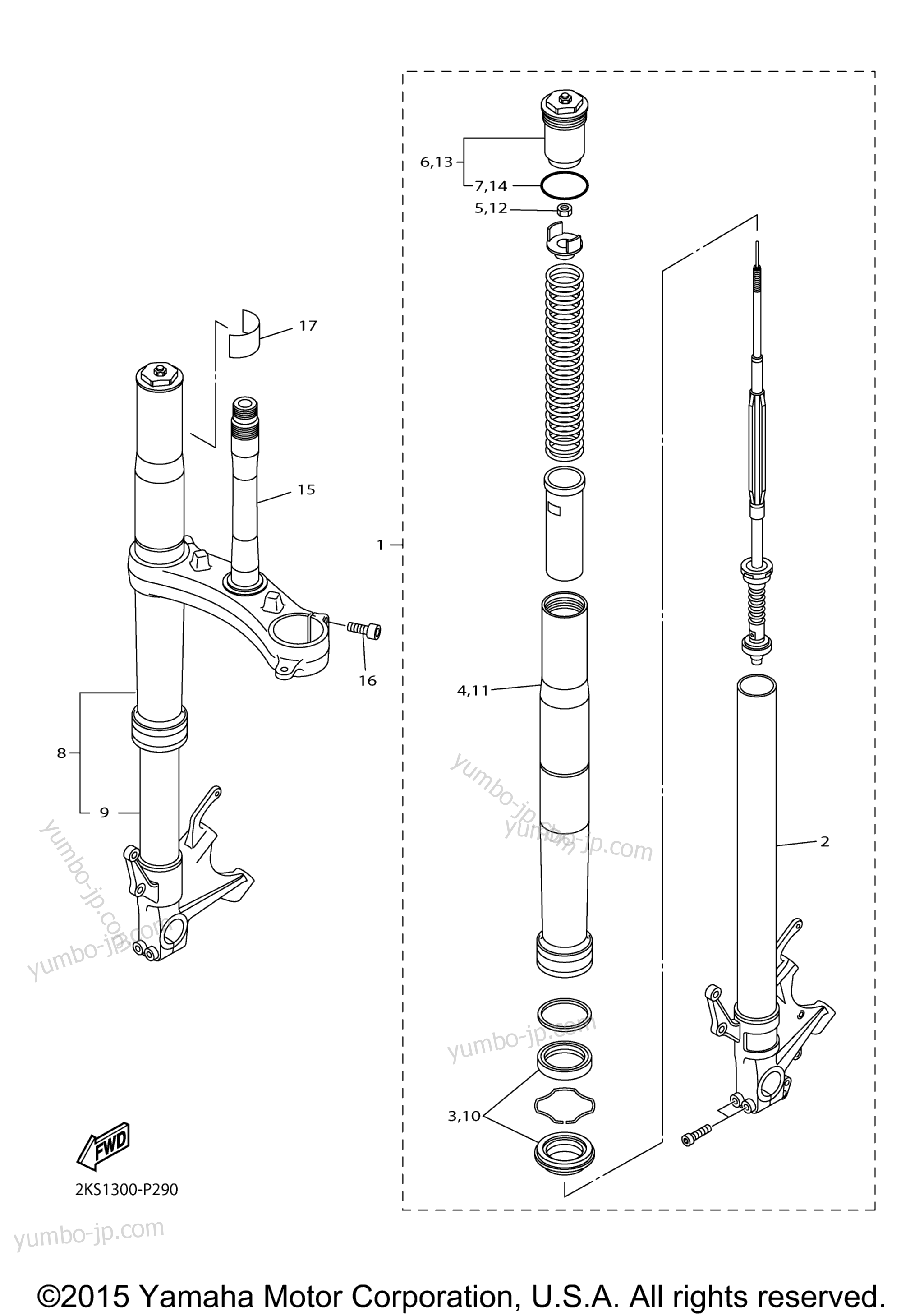 FRONT FORK для мотоциклов YAMAHA YZFR1M (YZFR1MGC) CA 2016 г.