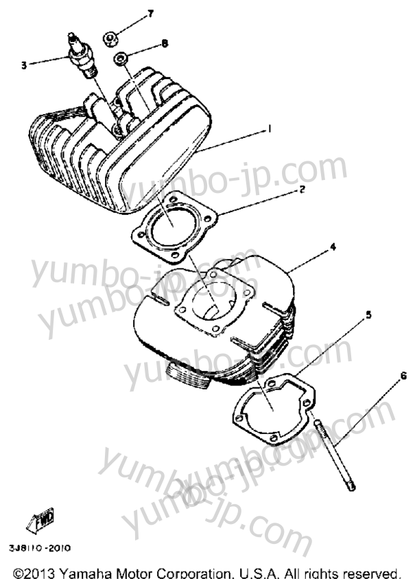 Cylinder Head - Cylinder Dt80h - J - K for motorcycles YAMAHA DT80H 1981 year
