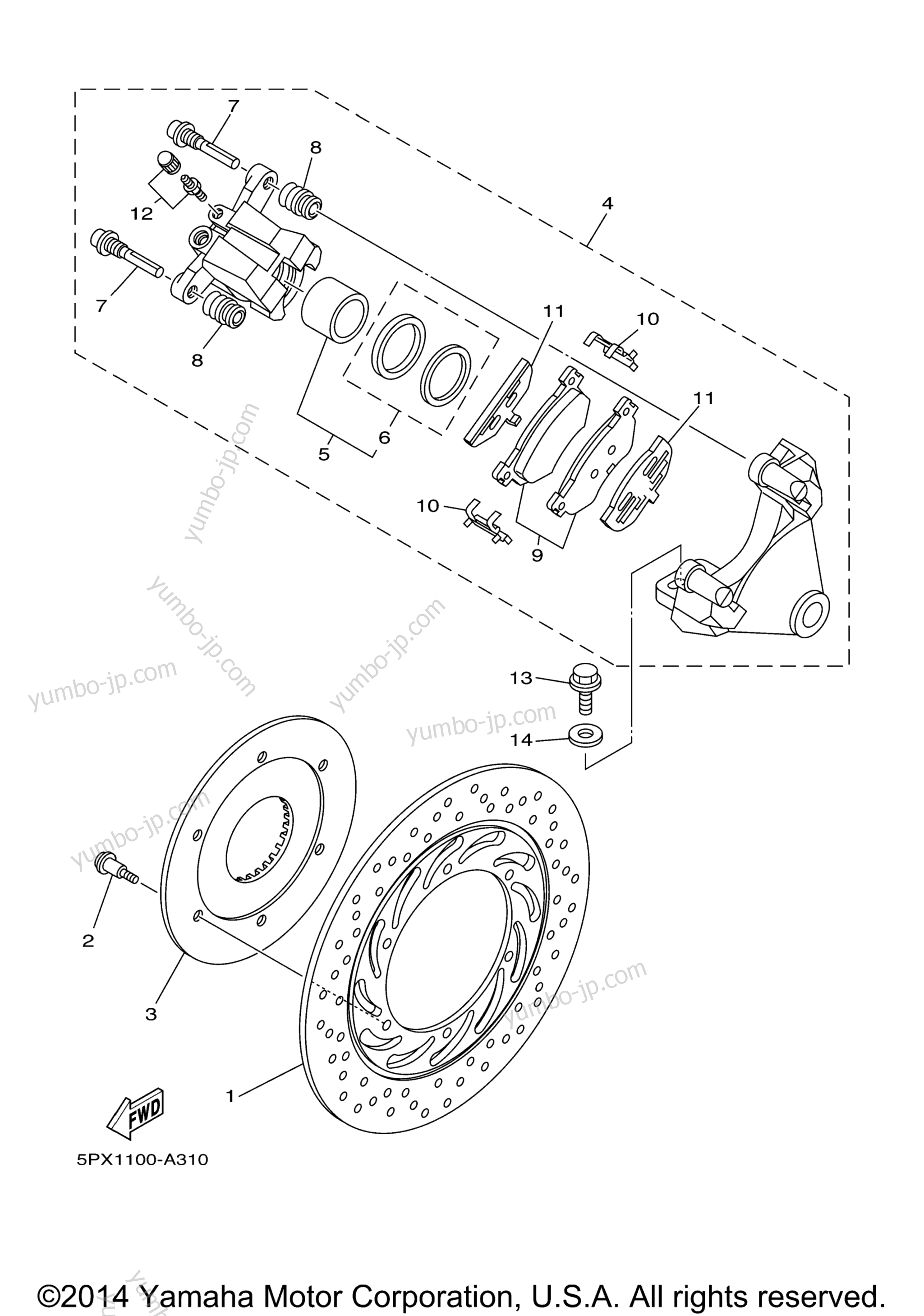 REAR BRAKE CALIPER for motorcycles YAMAHA ROAD STAR WARRIOR w/flames (XV17PCTC-F) CA 2005 year