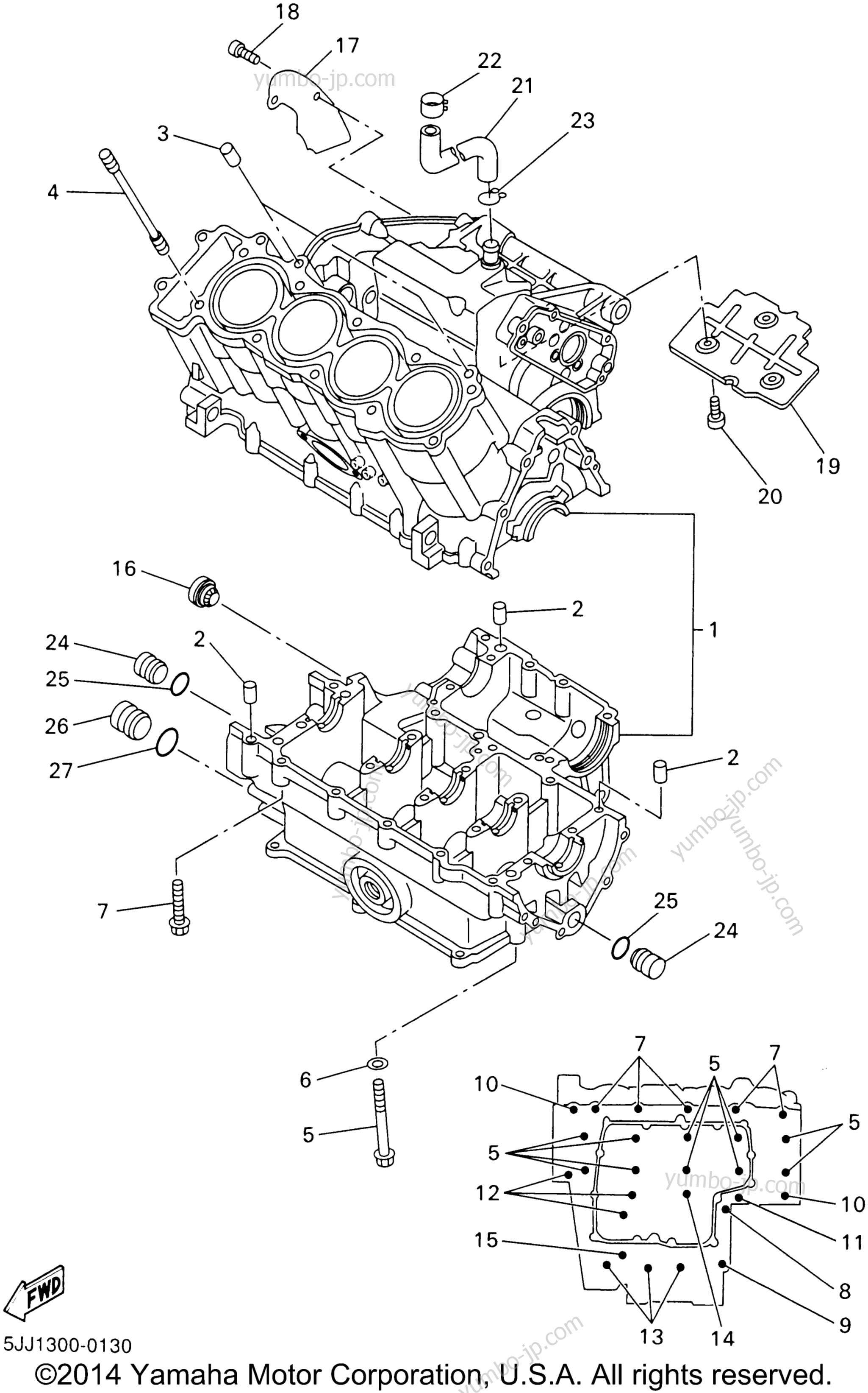 CRANKCASE for motorcycles YAMAHA YZF-R1 (YZFR1SNC) CA 2001 year