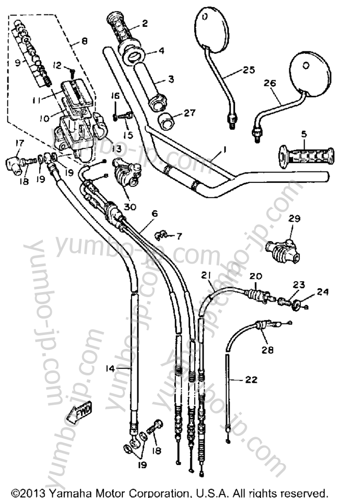 Handlebar - Cable for motorcycles YAMAHA XT600L 1984 year