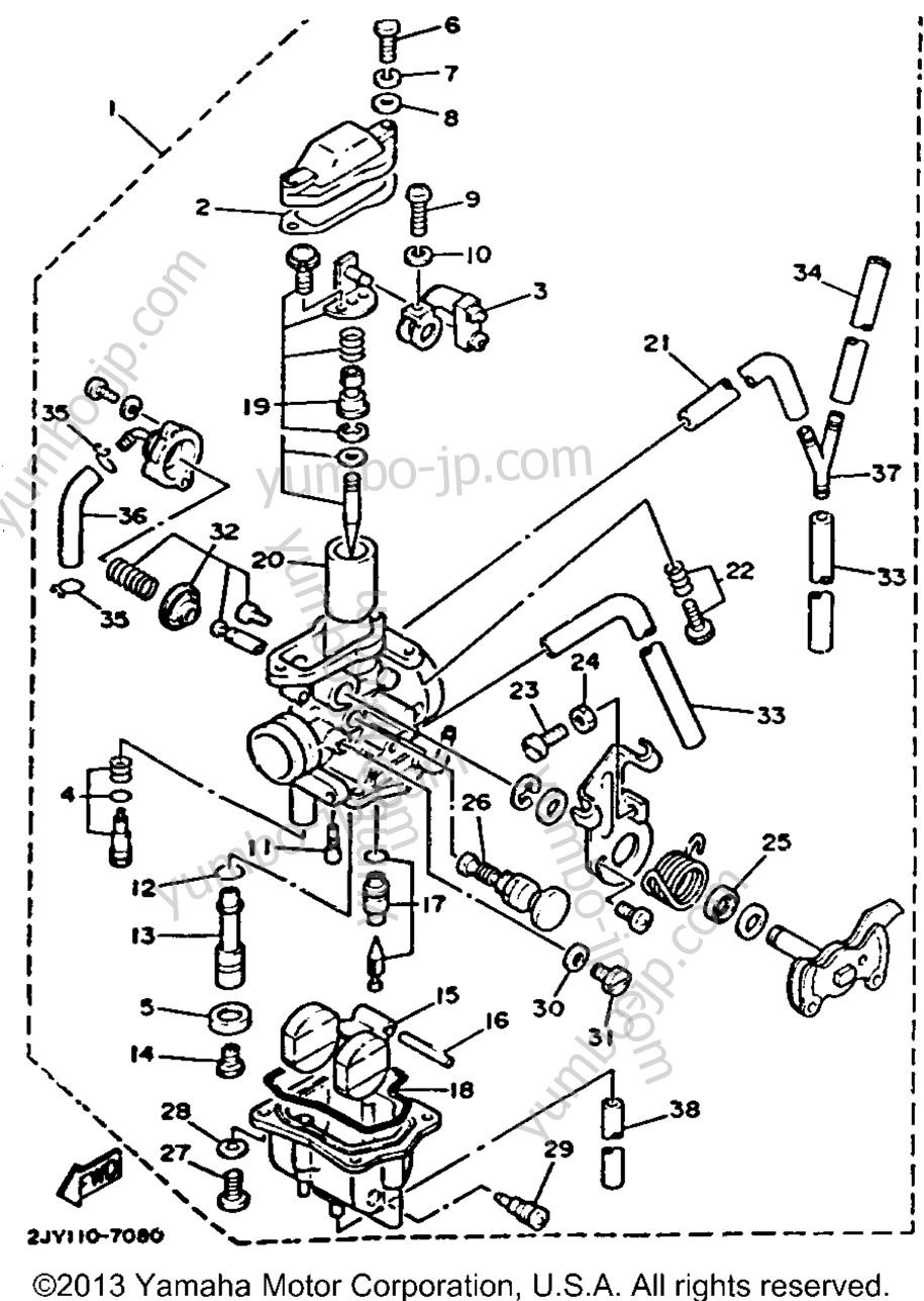 Carburetor Non California Model для мотоциклов YAMAHA TRAILWAY (TW200T) 1987 г.