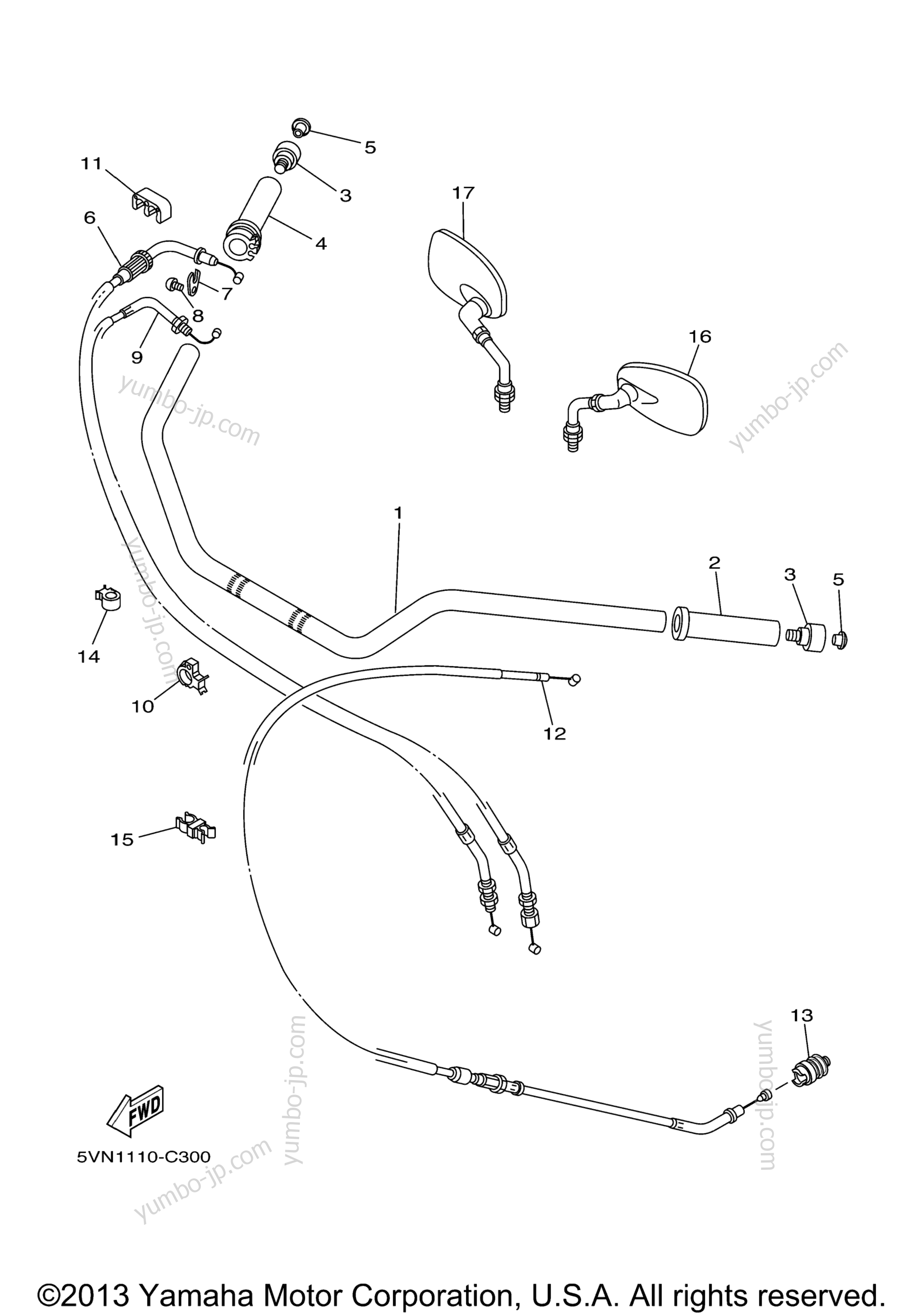 Steering Handle Cable для мотоциклов YAMAHA ROAD STAR SILVERADO S (XV17ATSZCR) CA 2010 г.