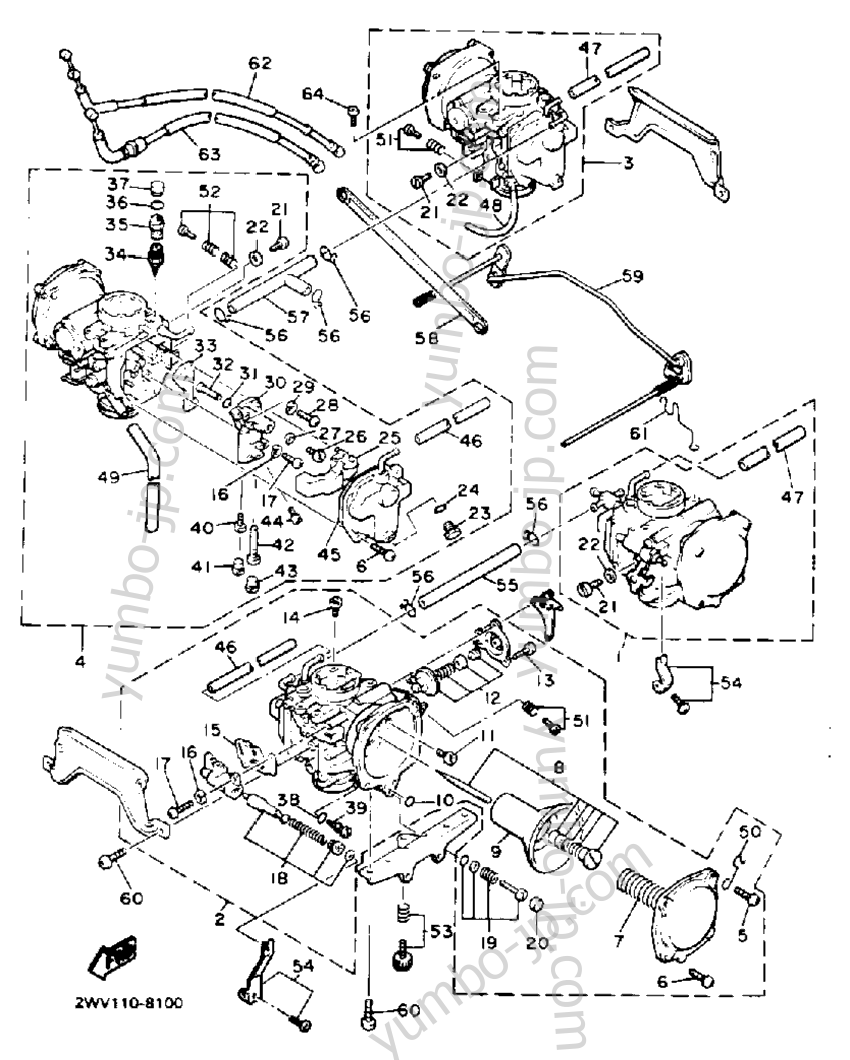 Carburetor (Non-California Model) для мотоциклов YAMAHA XVZ12DWC CA 1989 г.