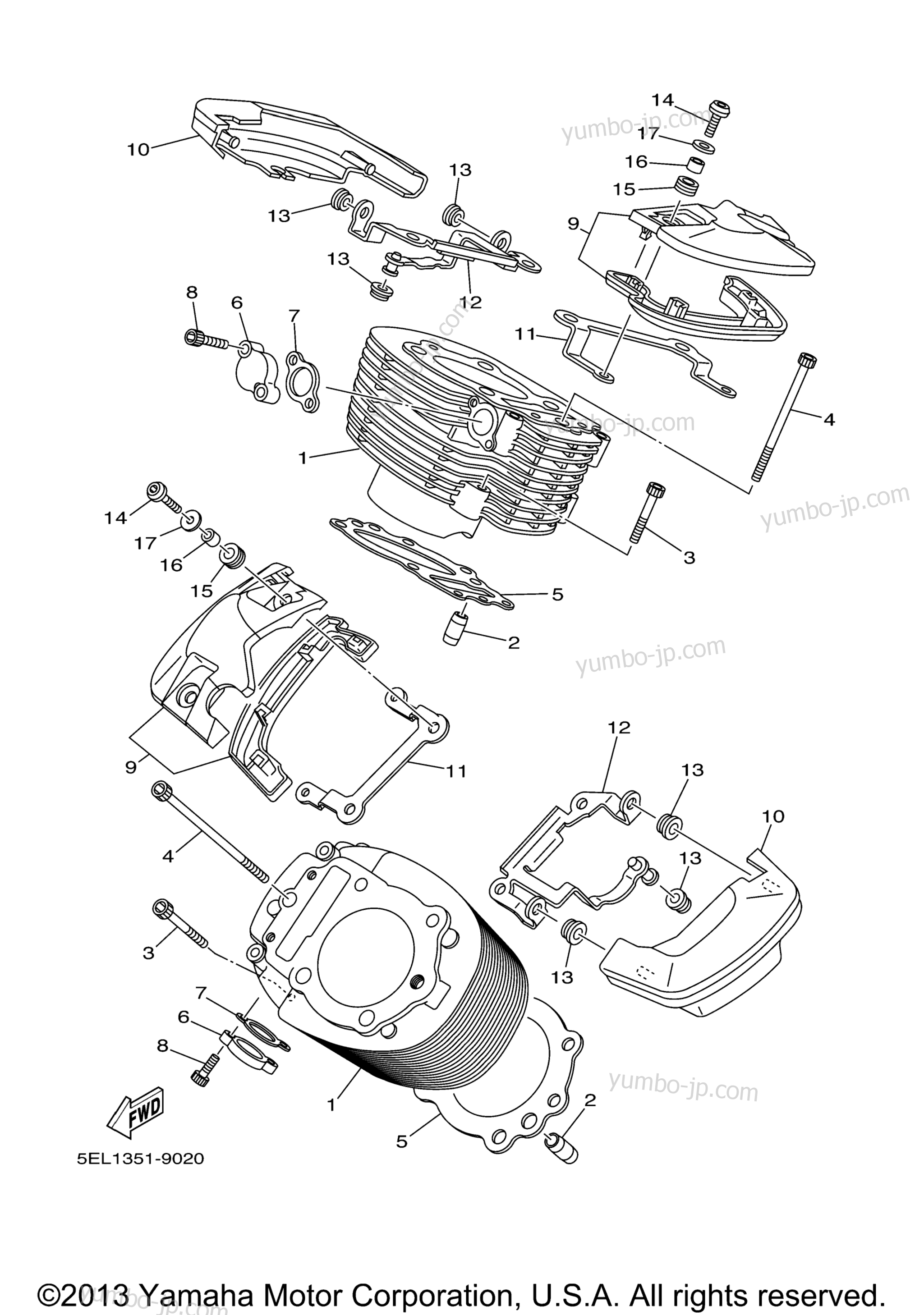 CYLINDER for motorcycles YAMAHA V STAR 1100 SILVERADO (XVS11ATS) 2004 year