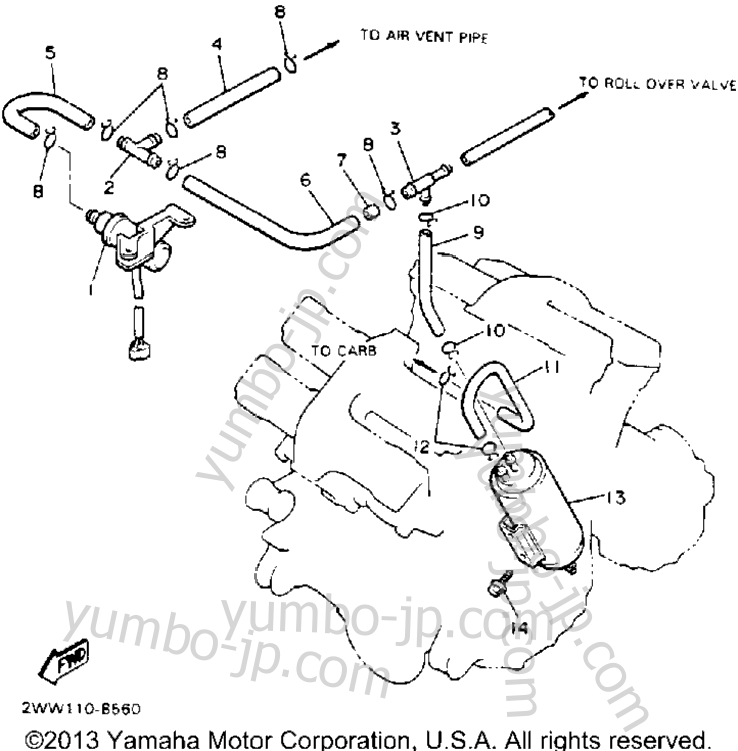 Emission Control Device (California Model Only) для мотоциклов YAMAHA XVZ13DE 1993 г.