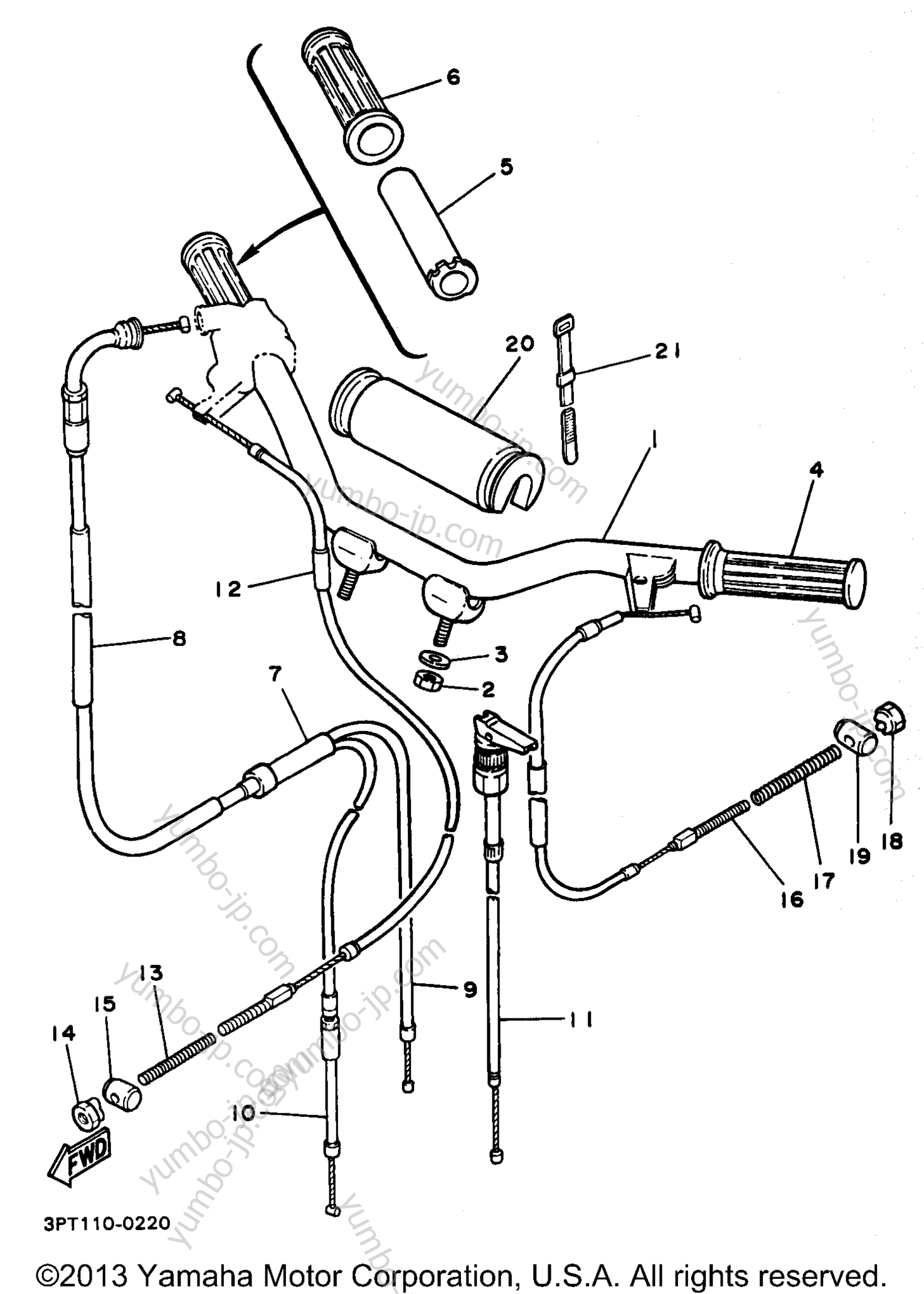 Steering Handle Cable для мотоциклов YAMAHA Y-ZINGER (PW50K1) 1998 г.