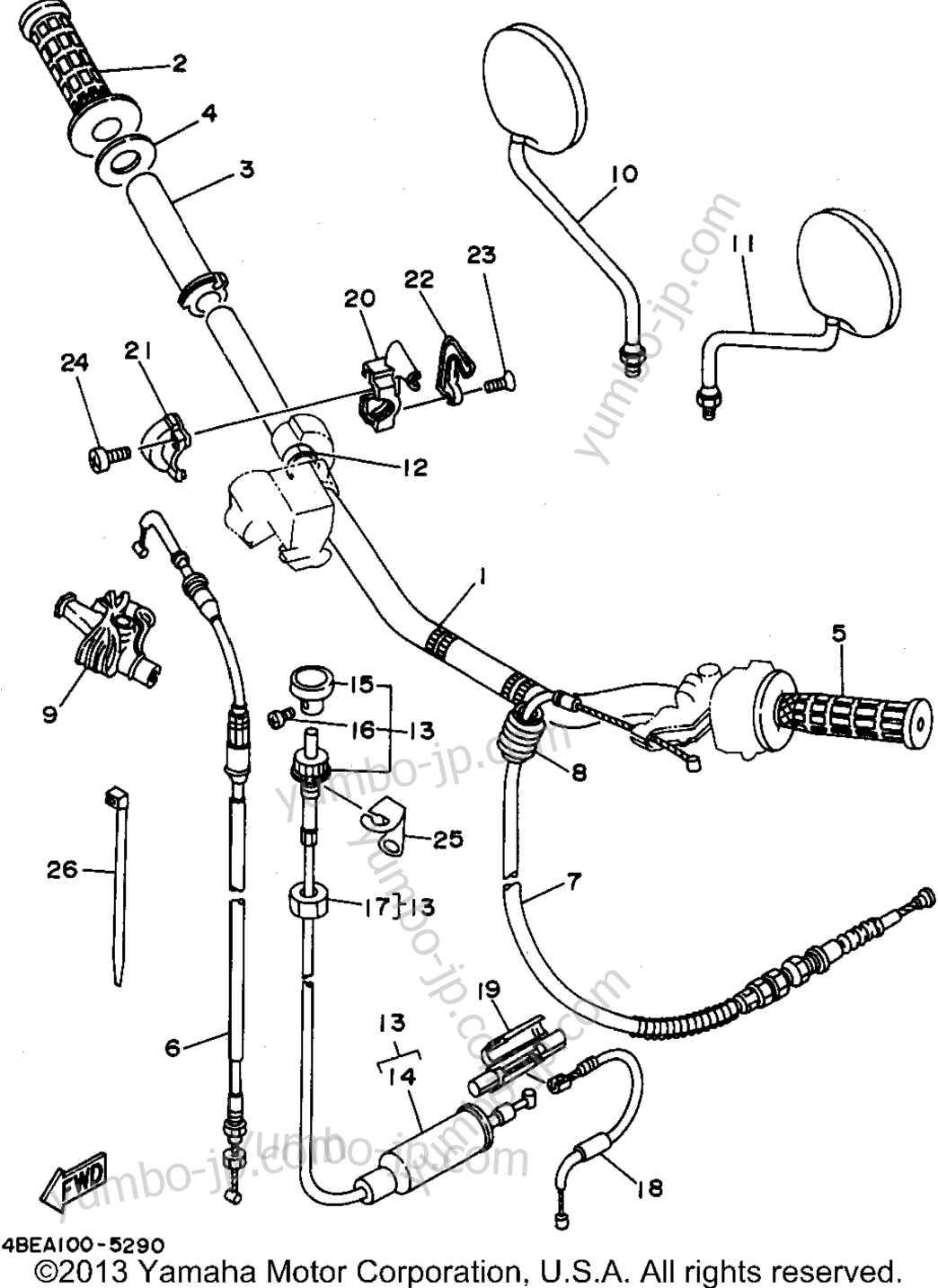 Steering Handle Cable для мотоциклов YAMAHA SEROW (XT225GC) CA 1995 г.