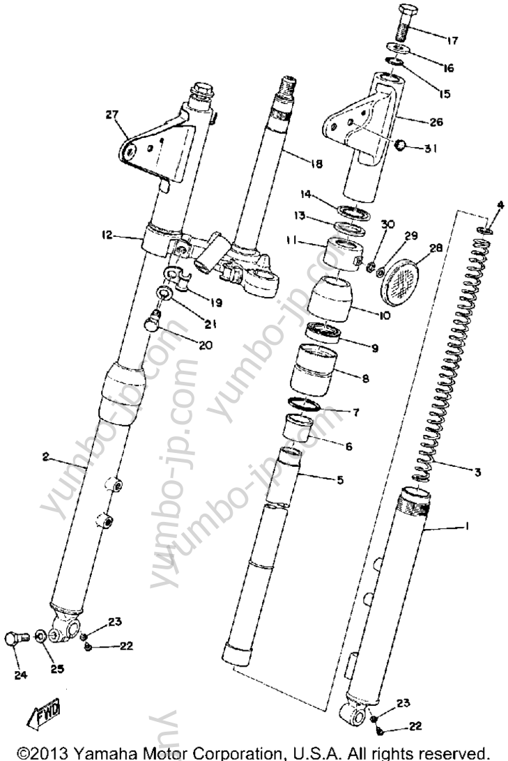 FRONT FORK для мотоциклов YAMAHA RD125B 1975 г.