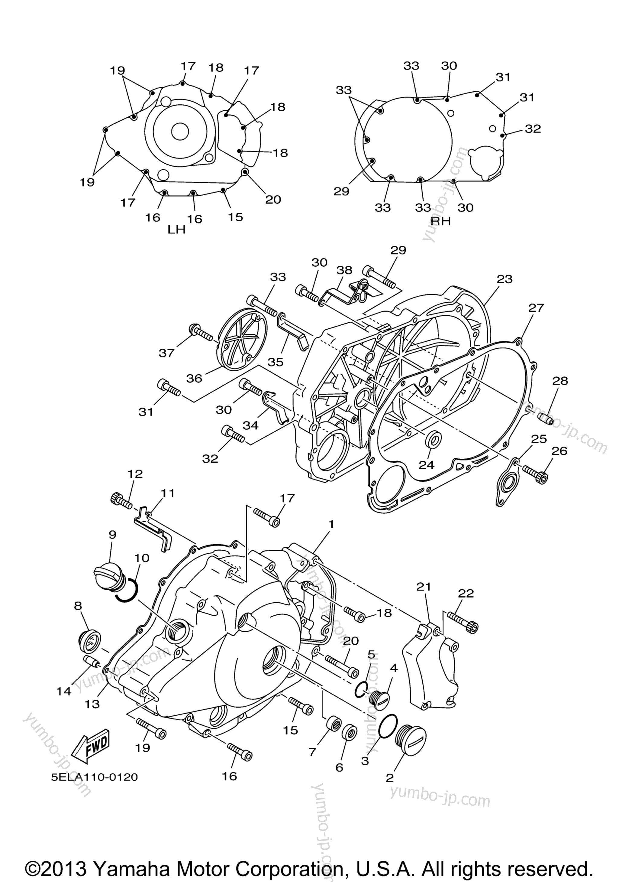 Crankcase Cover 1 для мотоциклов YAMAHA V-STAR 1100 CLASSIC (XVS1100ARC) CA 2003 г.