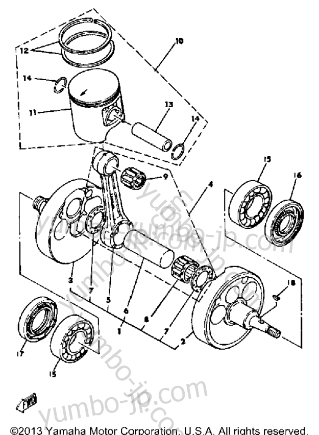 Crankshaft-Piston for motorcycles YAMAHA IT465H 1981 year