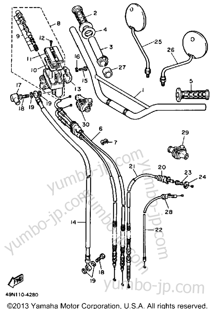 Handlebar - Cable for motorcycles YAMAHA XT600T 1987 year