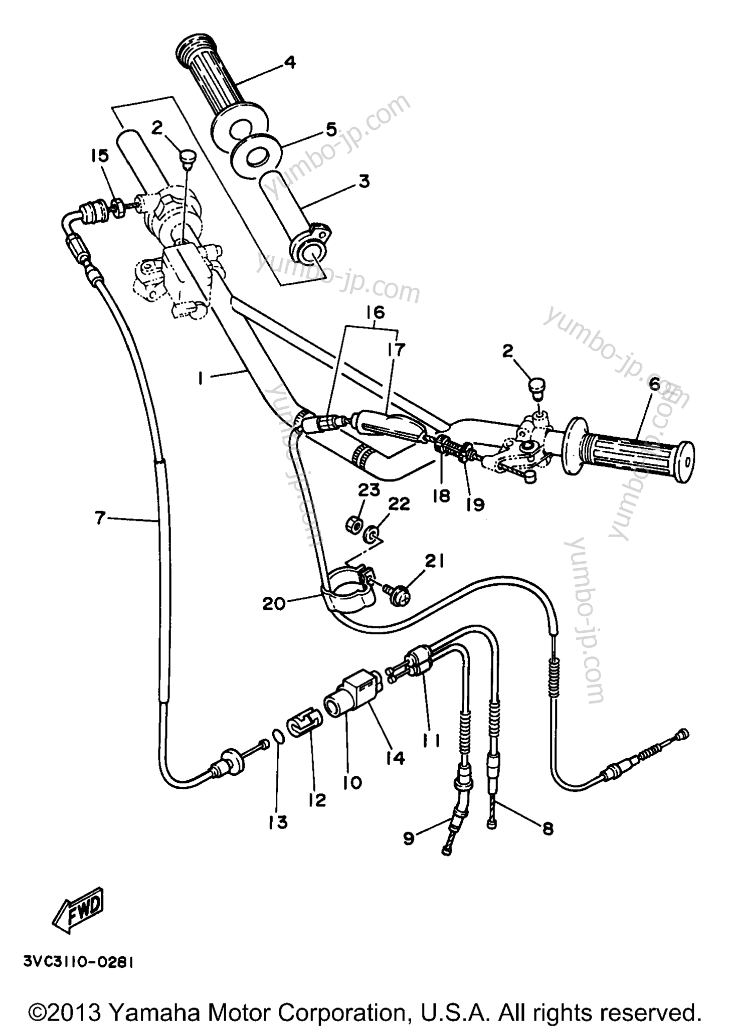 Steering Handle Cable для мотоциклов YAMAHA RT180J 1997 г.
