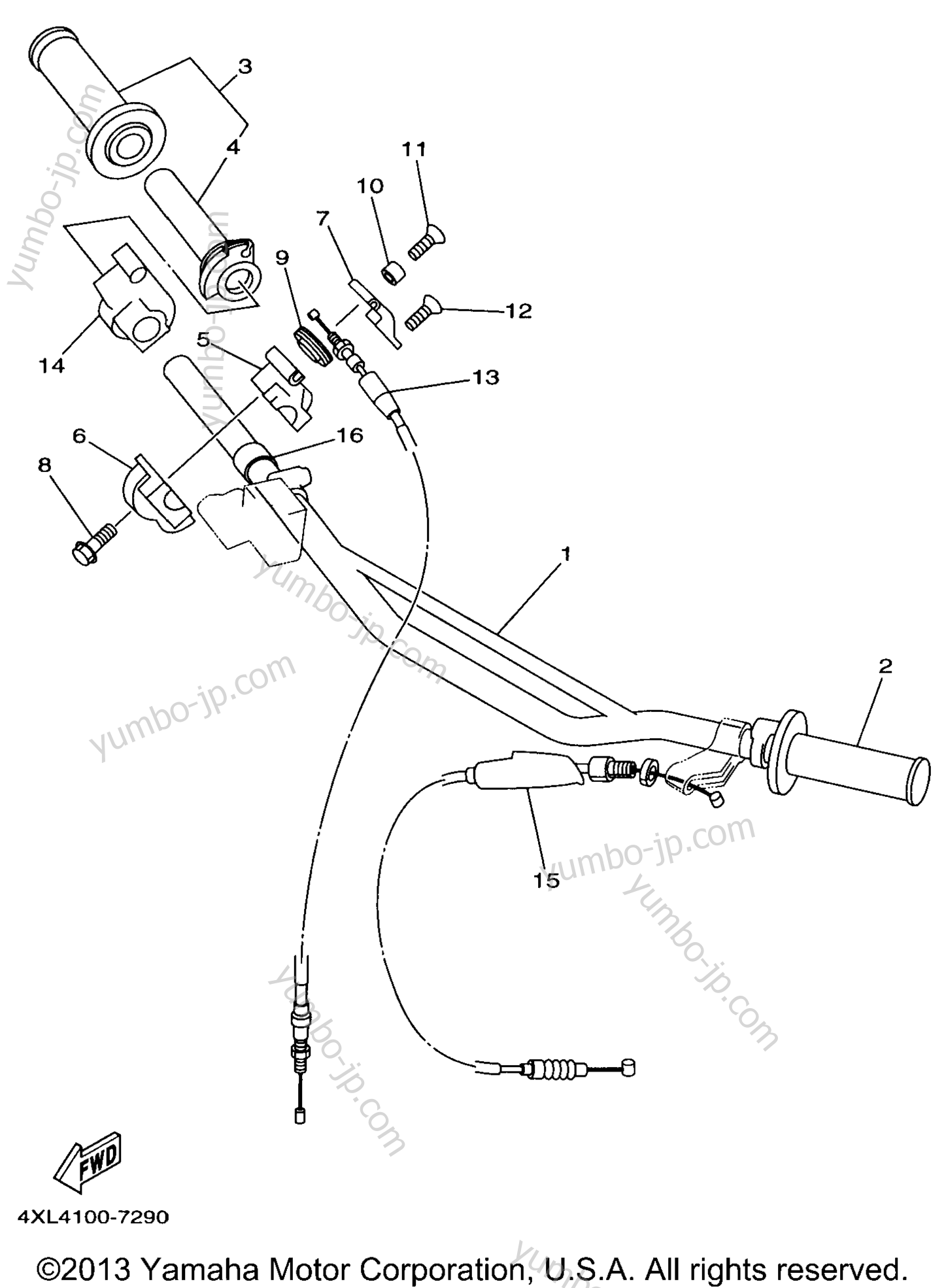 Steering Handle Cable для мотоциклов YAMAHA YZ125 (YZ125K1) 1998 г.