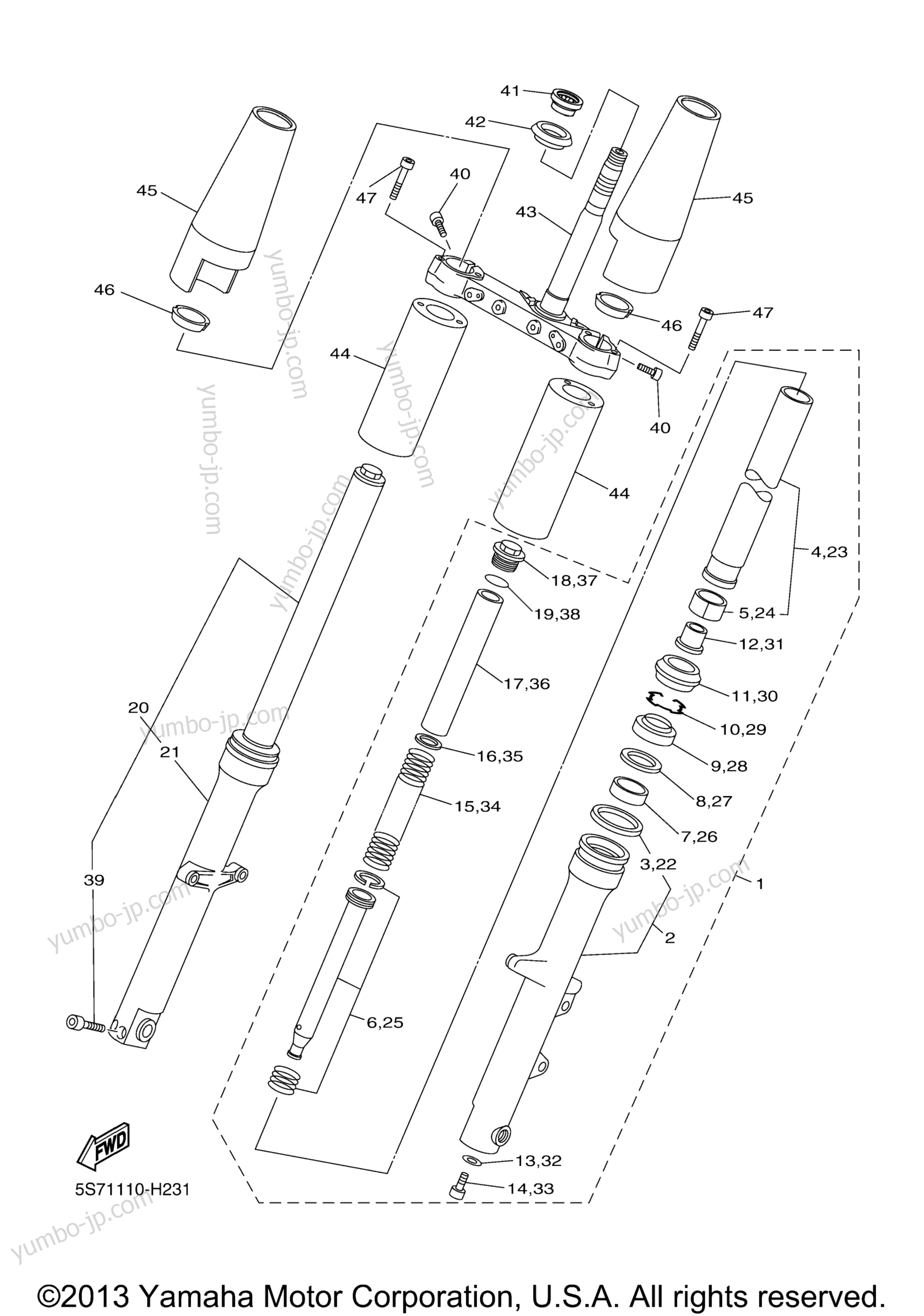 FRONT FORK для мотоциклов YAMAHA V STAR 950 TOURER (XVS95CTDB) 2013 г.