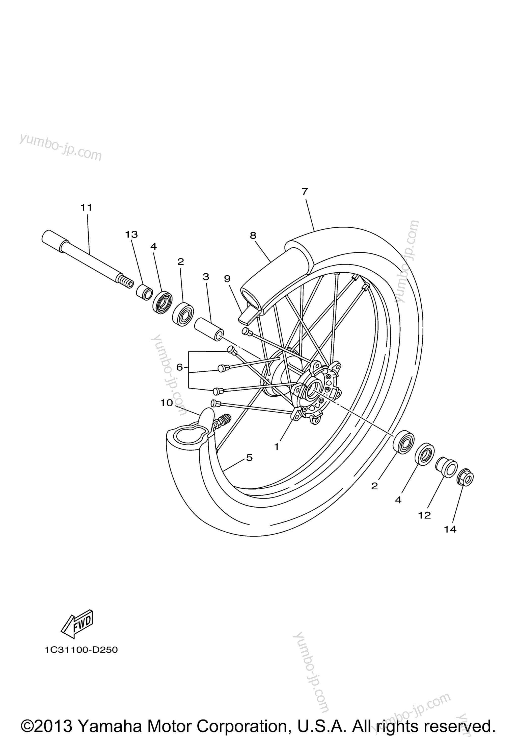 FRONT WHEEL for motorcycles YAMAHA YZ125 (YZ125T1) 2005 year