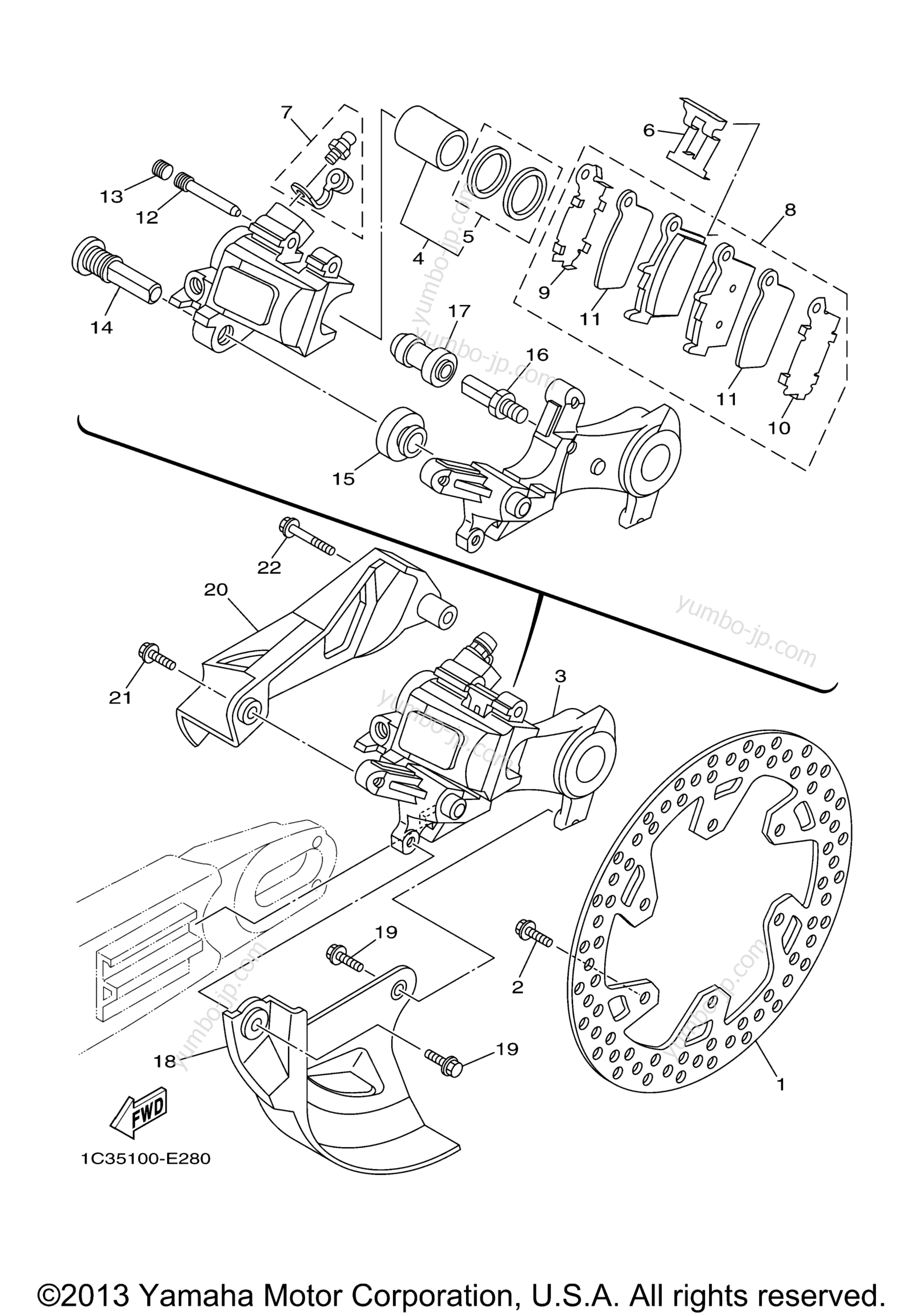 REAR BRAKE CALIPER для мотоциклов YAMAHA YZ250 (YZ250W1) 2007 г.